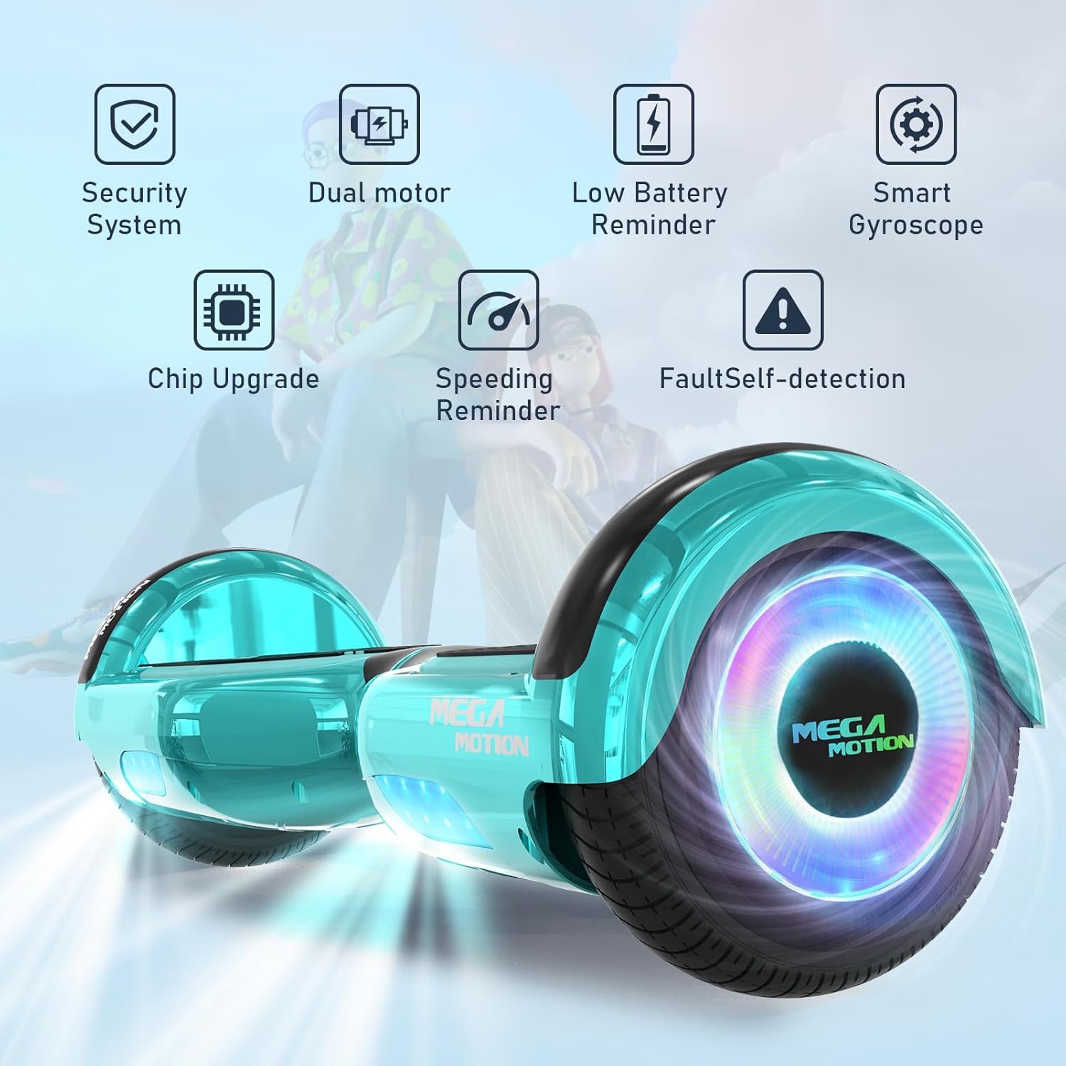 Thumbnail 3 de MEGA MOTION 6,5-Zoll Hoverboard mit Sitz für Kinder – mit Bluetooth-Lautsprecher und LED-Radbeleuchtung