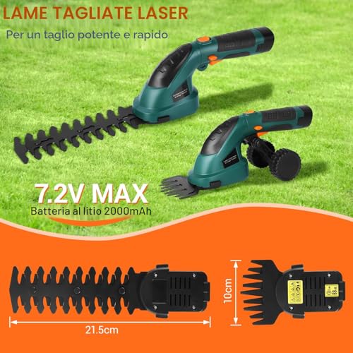 Detalle 2 de LIFERUN Cesoia per Erba a Batteria 7,2V 2000mAh 2in1: tagliasiepi e tagliabordi leggera e versatile