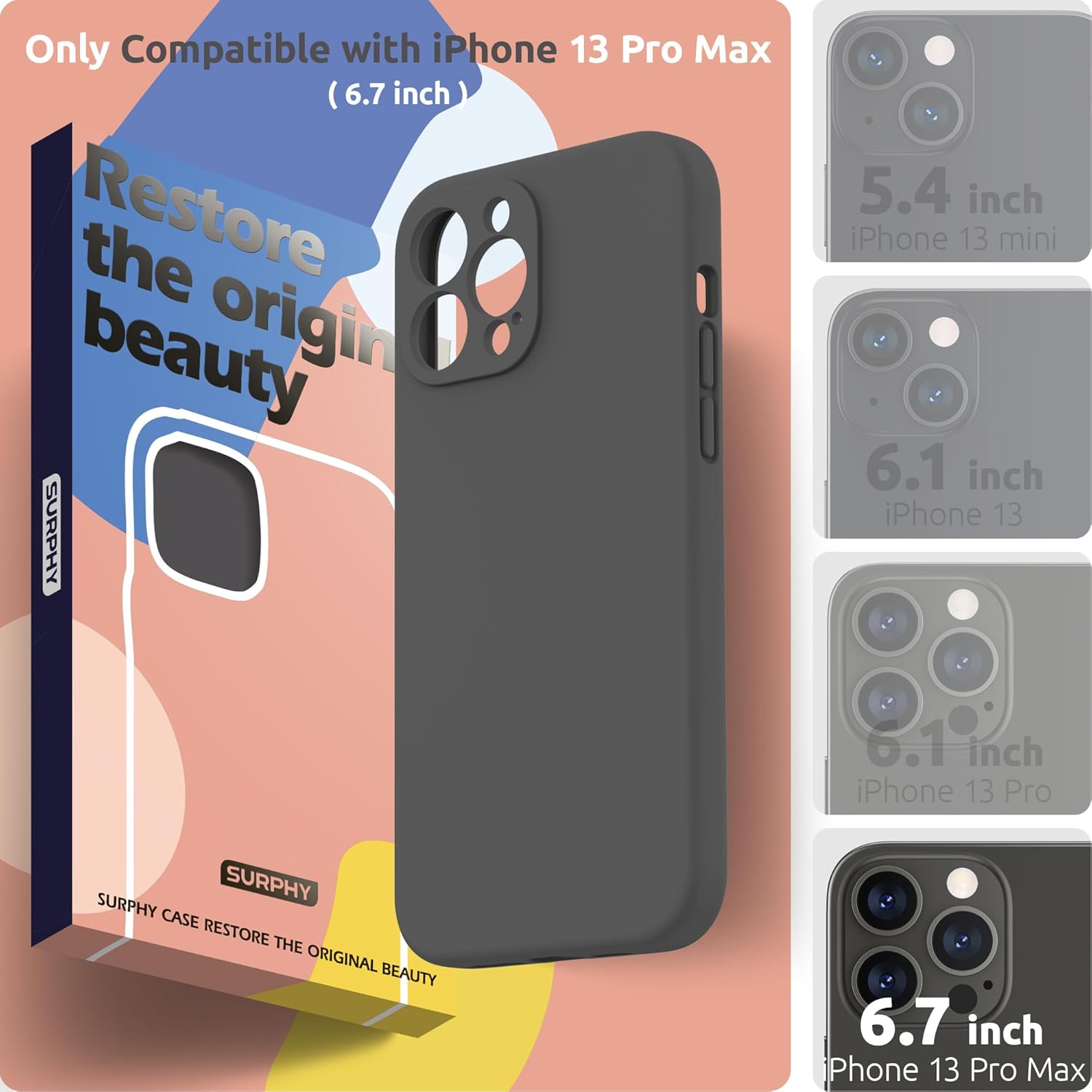 Thumbnail 5 de SURPHY Liquid Silicone Case with Screen Protector for iPhone 13 Pro Max (6.7 inch) – Shock-absorbent, Lens-safe Protection