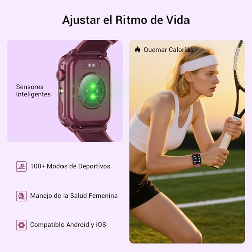 Detalle de Baolubao Reloj Inteligente Mujer con Bluetooth, notificaciones y linterna LED (IP68, 2 correas y esfera DIY)