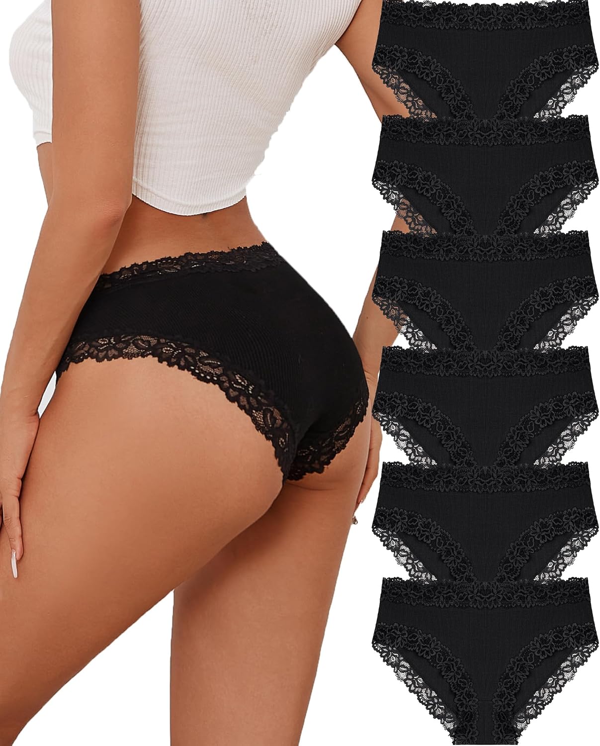 Thumbnail 6 de ALL OF SHE lot de 6 culottes en coton (95%) et élasthanne avec dentelle
