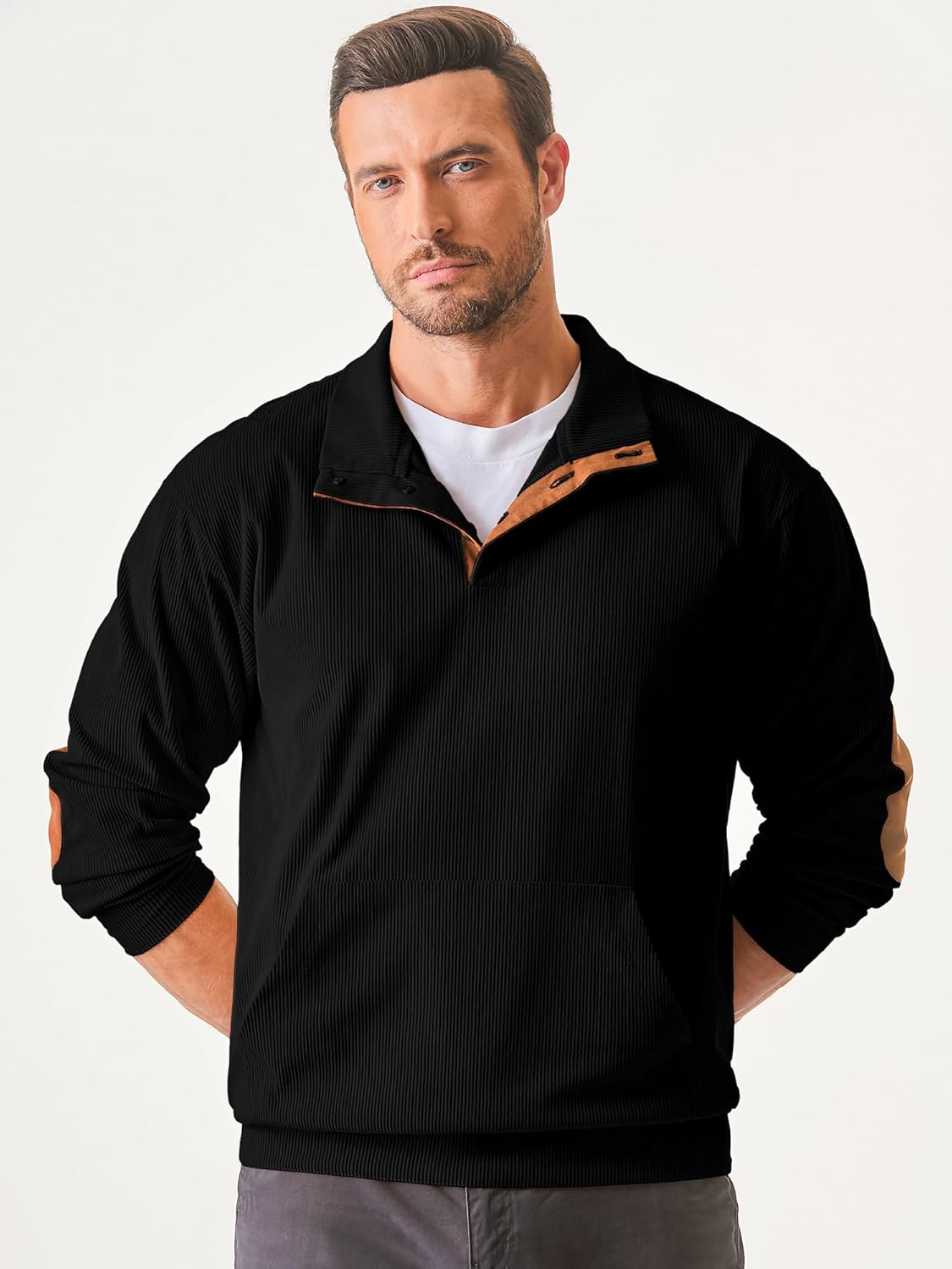 Thumbnail 6 de JMIERR Corduroy Quarter-Button Sweatshirt with Pockets