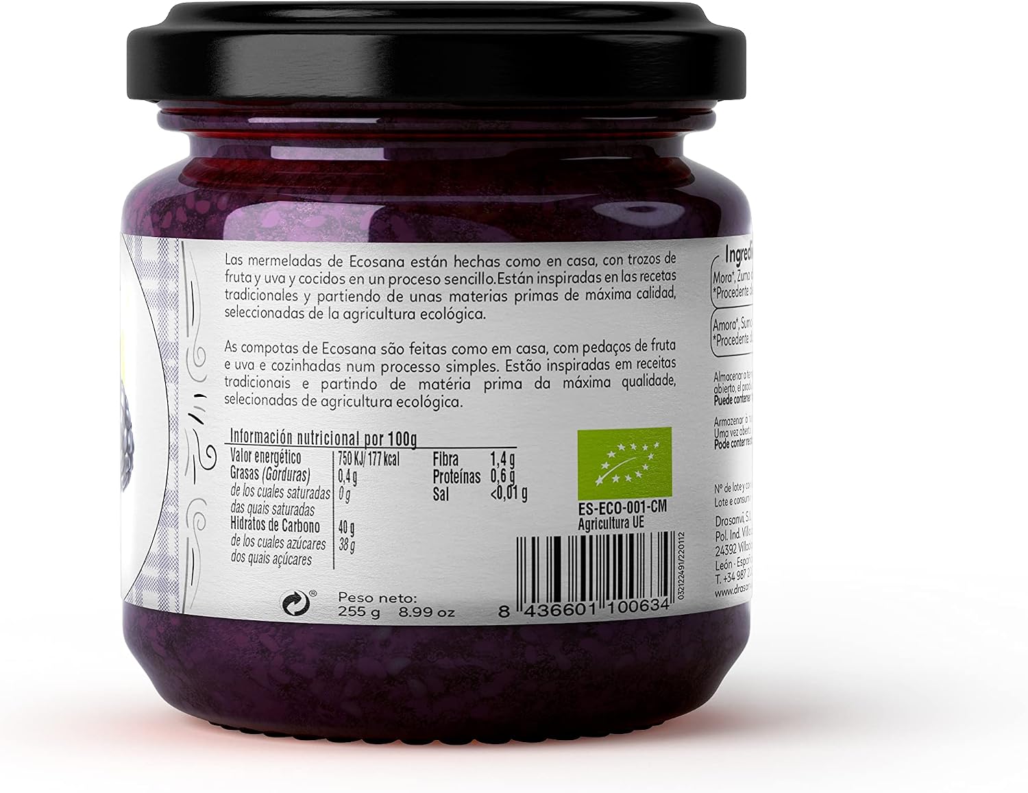 Detalle de ECOSANA MERMELADA EXTRA MORA 250g 🍓