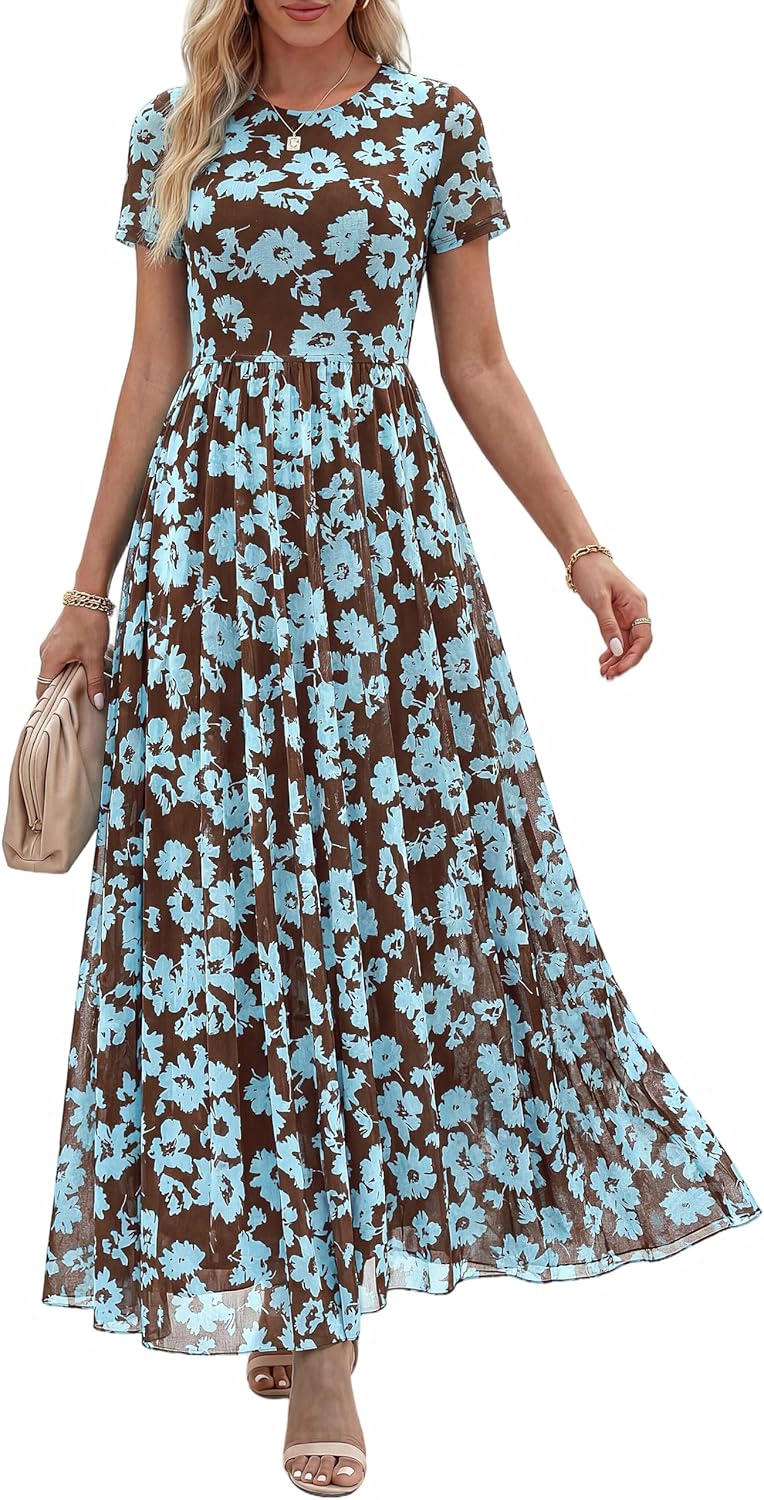 Detalle de BTFBM Summer Dresses for Women 2026 Floral Maxi – Formal to Casual, Perfect for Weddings and Vacations