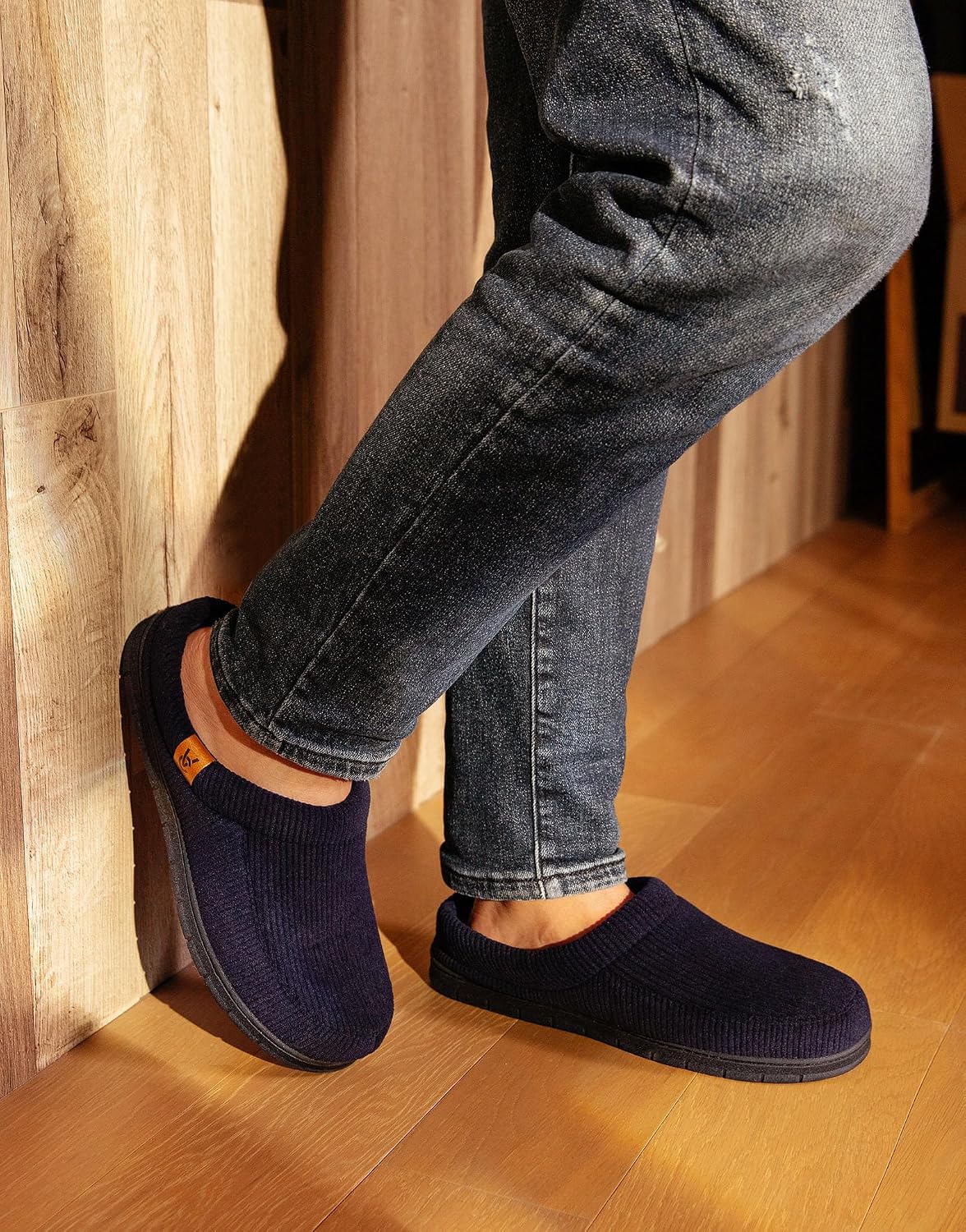 Detalle 2 de VeraCosy Herren Cord Mokassin Hausschuhe Memory Foam