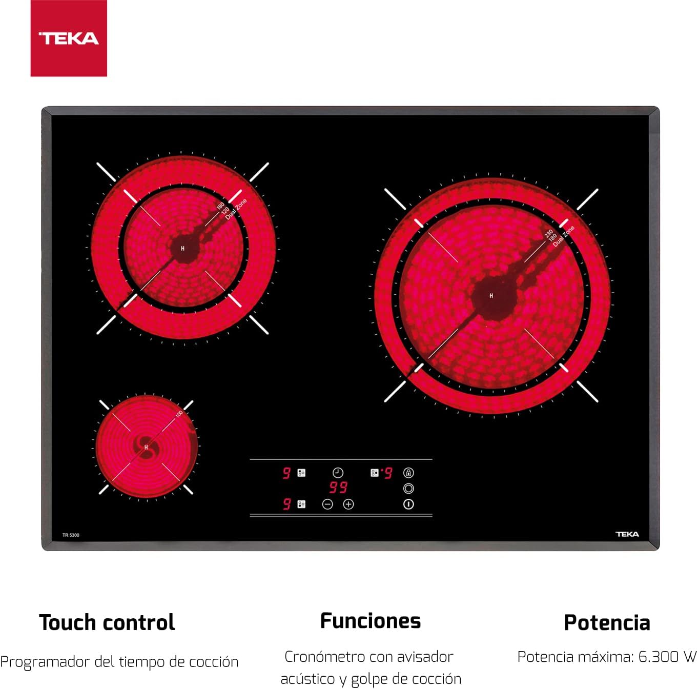 Detalle 1 de Teka TR PRO 5300 Vitrocerámica 3 Fuegos ⚫ Control táctil