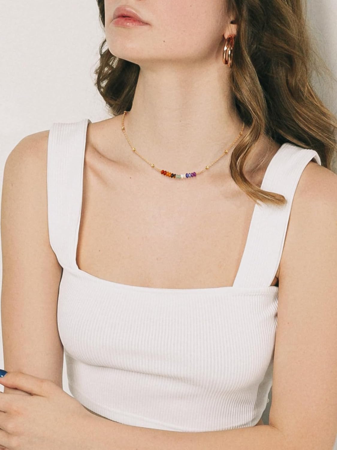 Thumbnail 1 de JSDDE 7-Chakra-Kette mit Edelsteinen, Kupfer und vergoldeter 45-cm-Kette