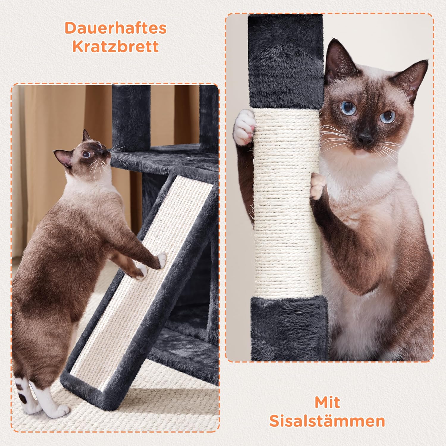 Detalle de Yaheetech Kratzbaum, Stabiler Katzenbaum 91 cm – 2 Häuser, Sisalstämme & Spielball, Schwarz