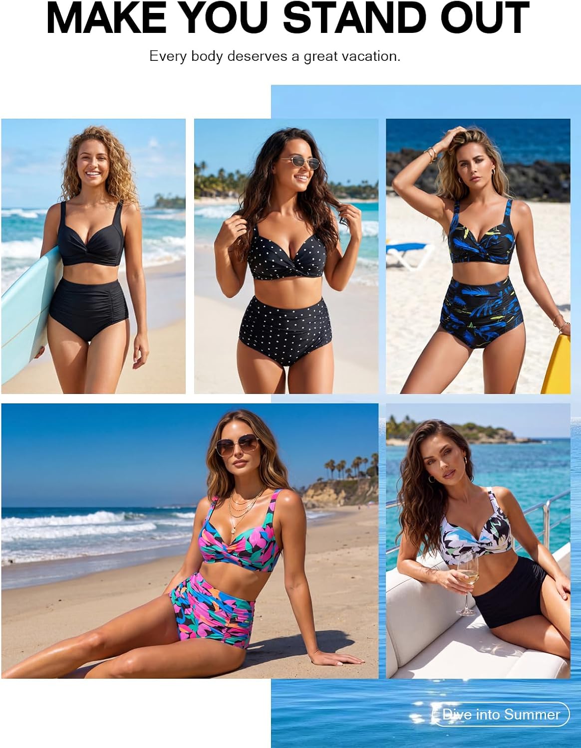 Thumbnail 5 de RELLECIGA Women's V-Neck Twisted Bikini Set with High-Waisted Ruched Bottom