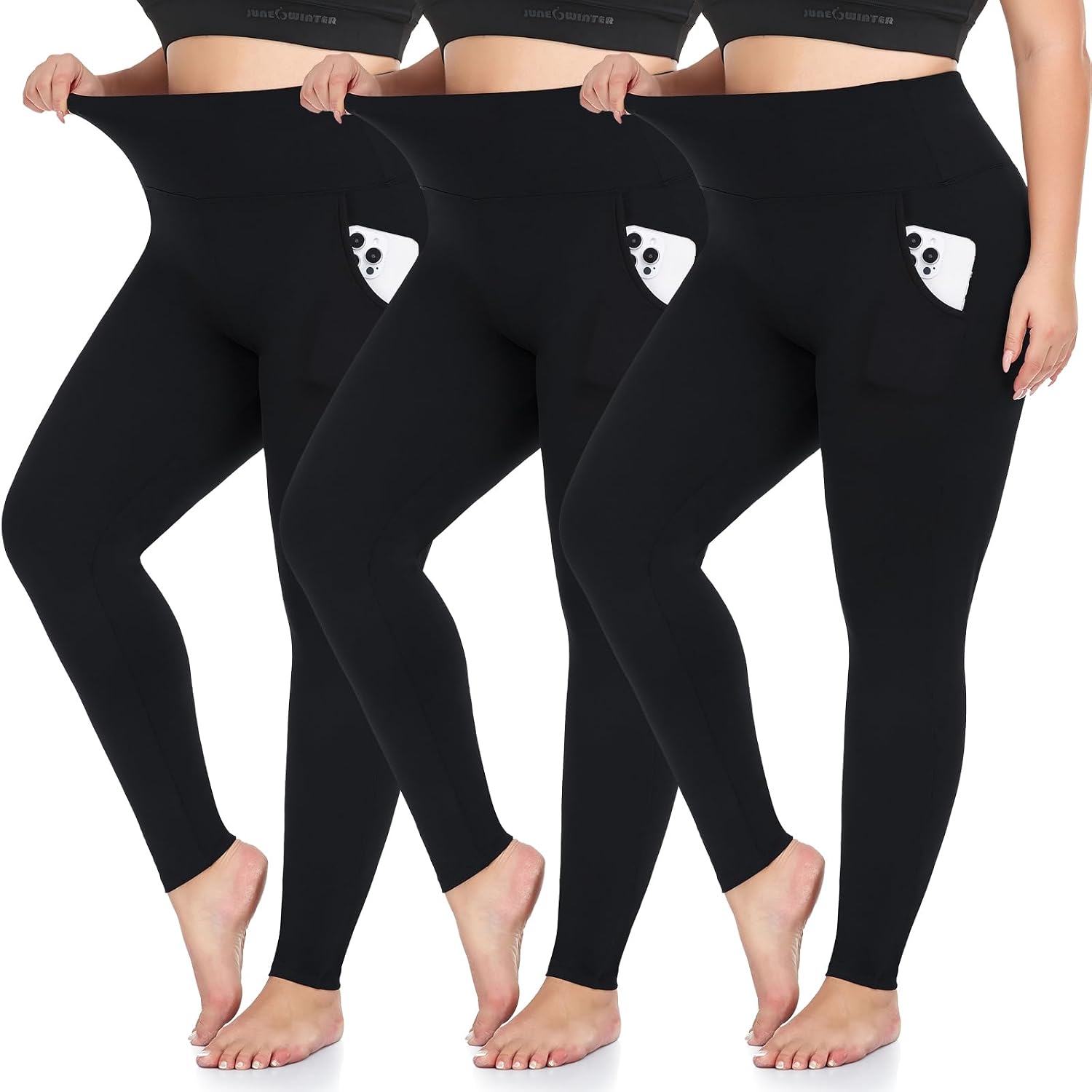 Detalle de CTHH 3-Pack Plus-Size Leggings for Women, High-Waisted Stretch, XL–4XL
