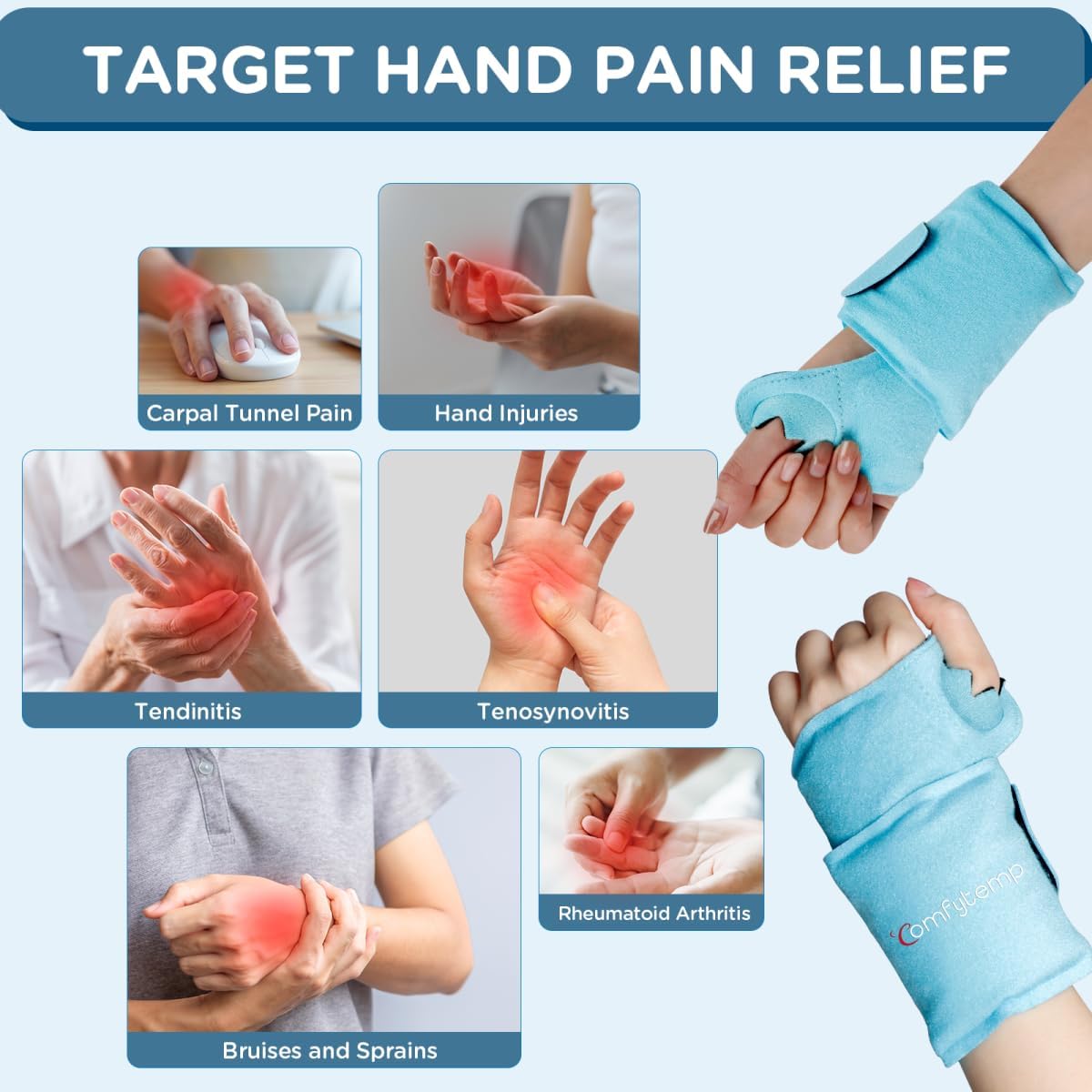 Detalle 2 de Comfytemp 2-Pack Wrist Ice Pack Wrap: Reusable Gel Pack for Cold/Hot Therapy