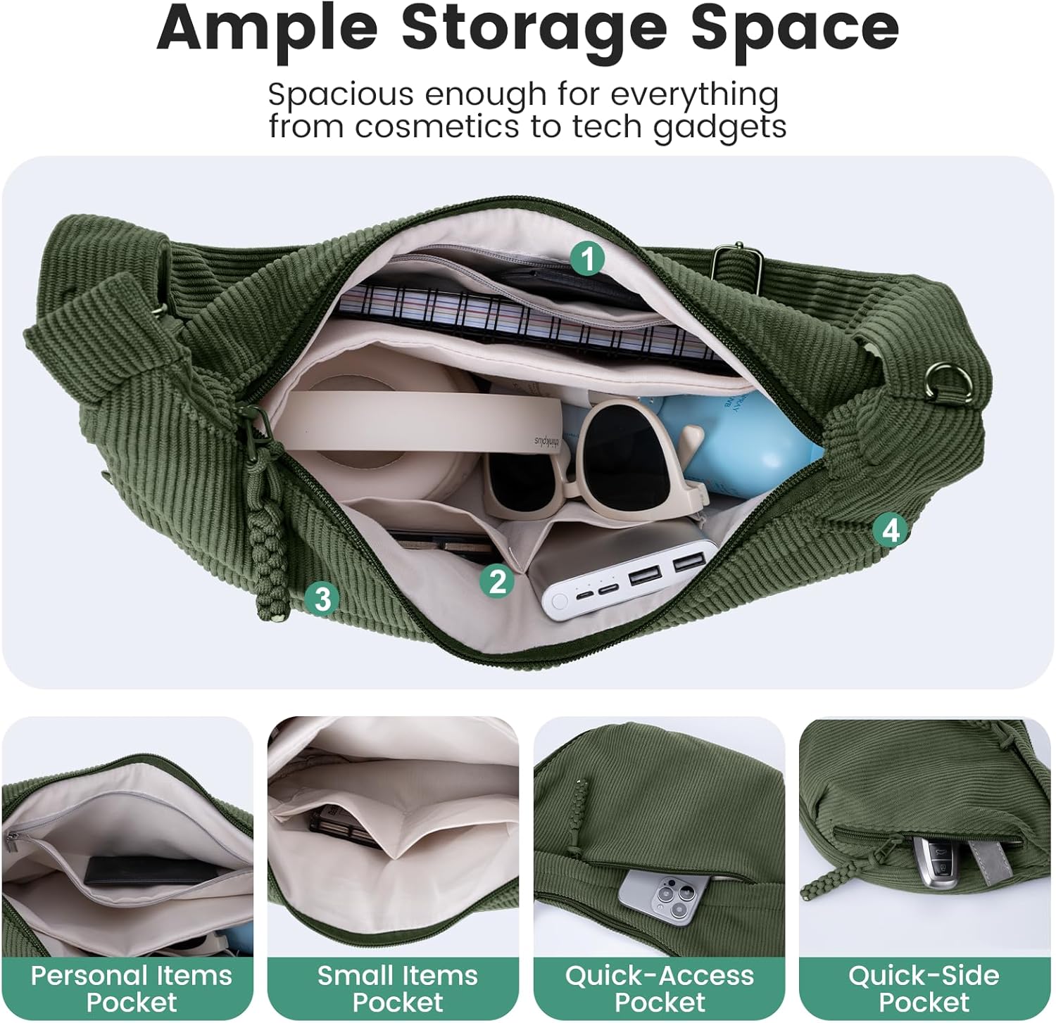 Thumbnail 4 de Captain Blues Umhängetasche Damen – Cord-Crossbody in Halbmond-Form mit Reißverschluss