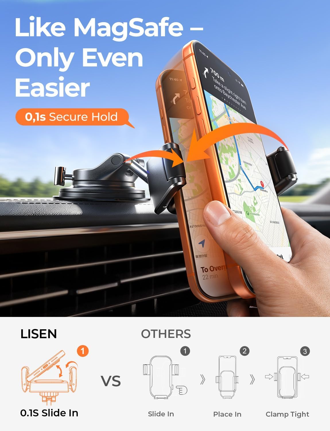 Detalle de LISEN Car Phone Holder 2026 self-adjusting suction mount for dashboard and windscreen