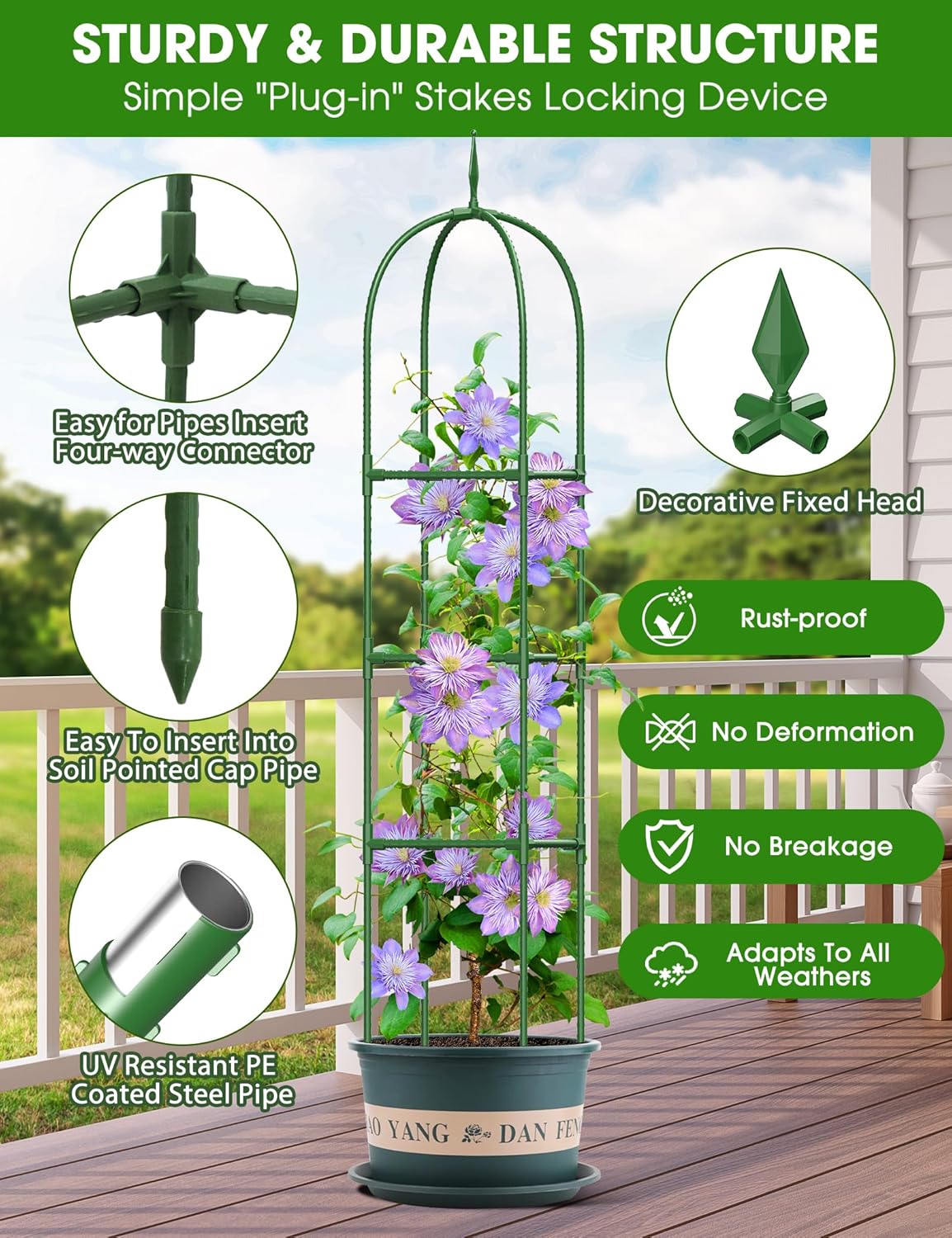 Thumbnail 1 de Garden Obelisks Trellis for Climbing Plants – 1.8m Height, Metal Rustproof Support
