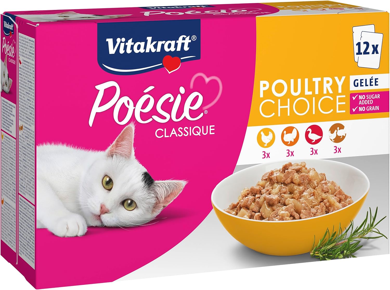 Thumbnail 2 de Vitakraft Poésie Classique Nassfutter für Katzen – Gelee-Varianten mit Huhn, Pute, Geflügel und Ente (5 Pakete à 12x85 g)