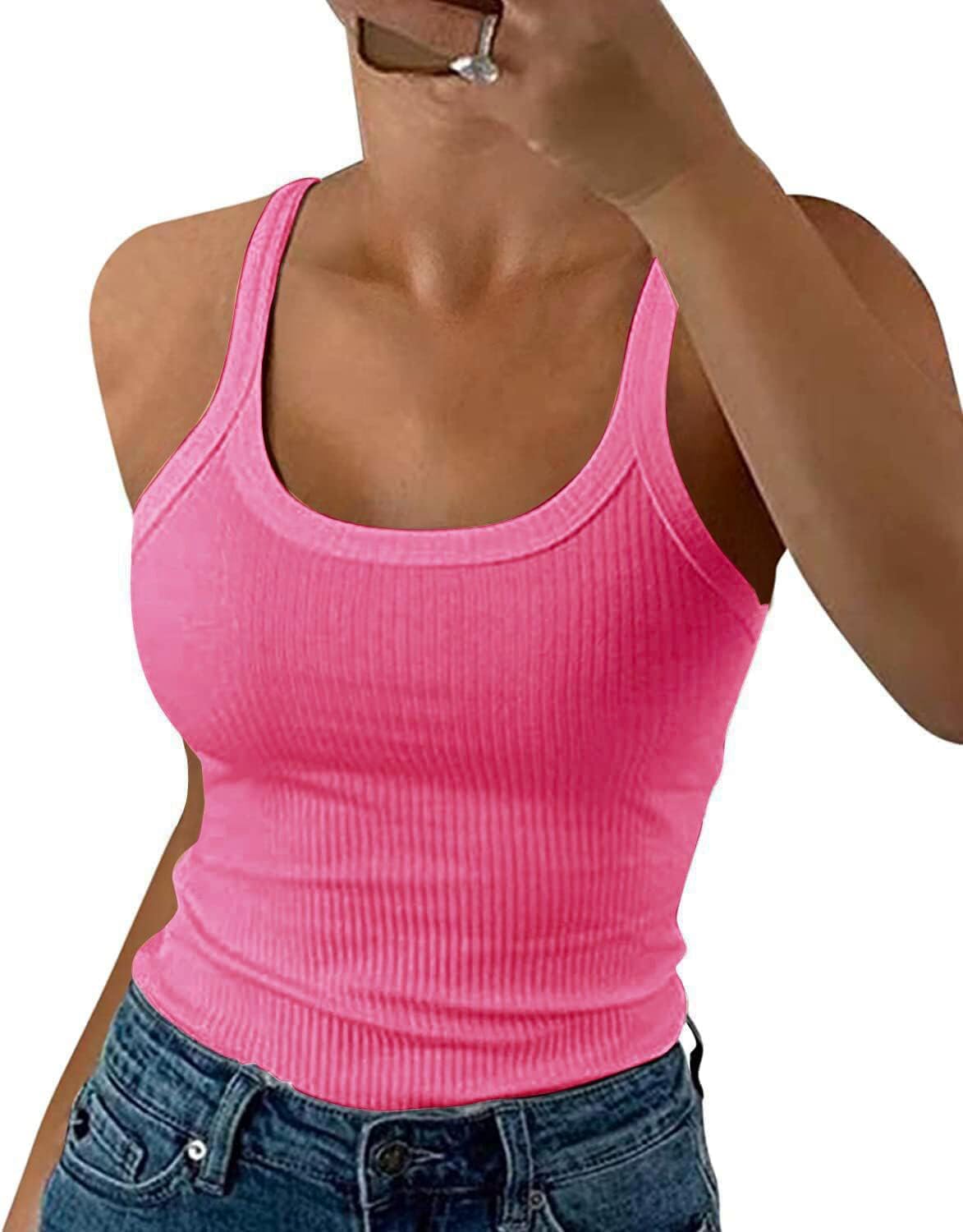 Detalle de TrendiMax Women's Scoop Neck Slim Fit Ribbed Tank Top