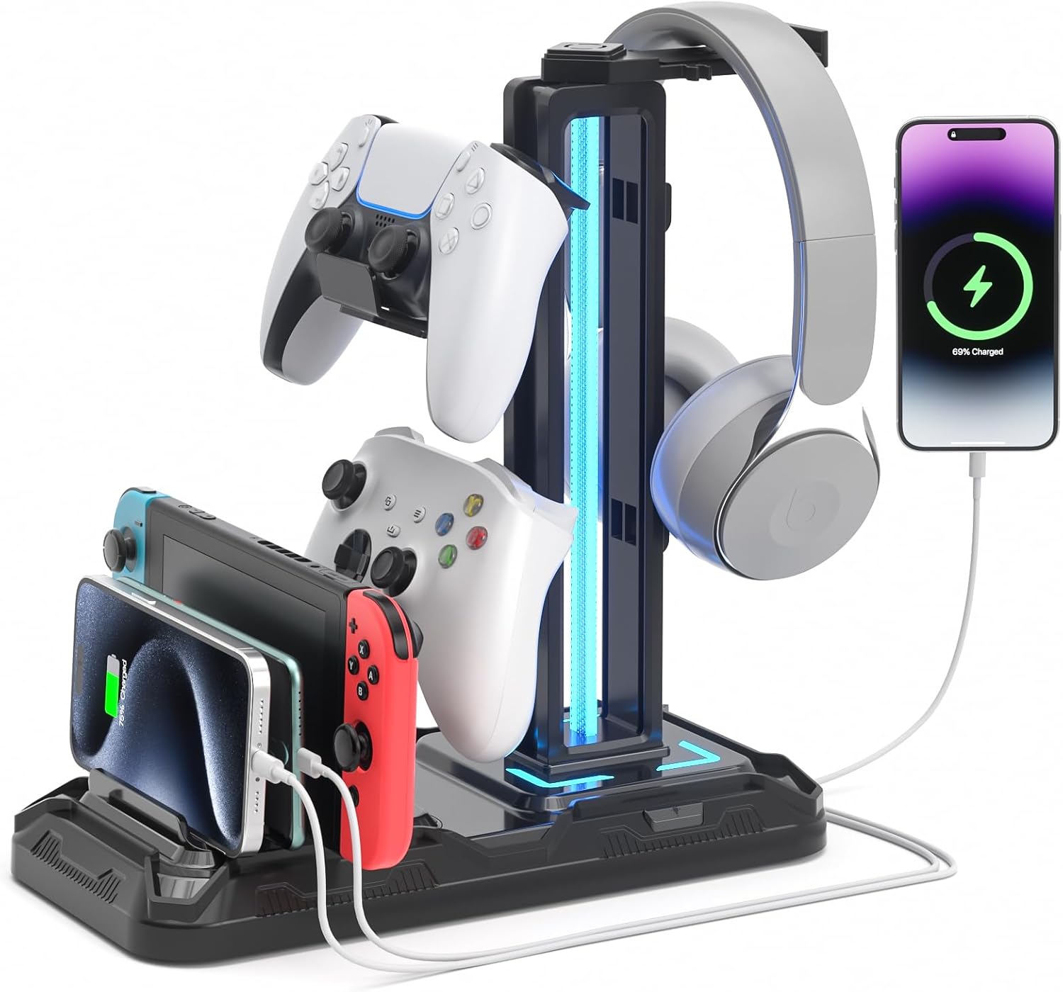 KDD Soporte Auriculares Gaming y Mando con Puertos de Carga USB Tipo C