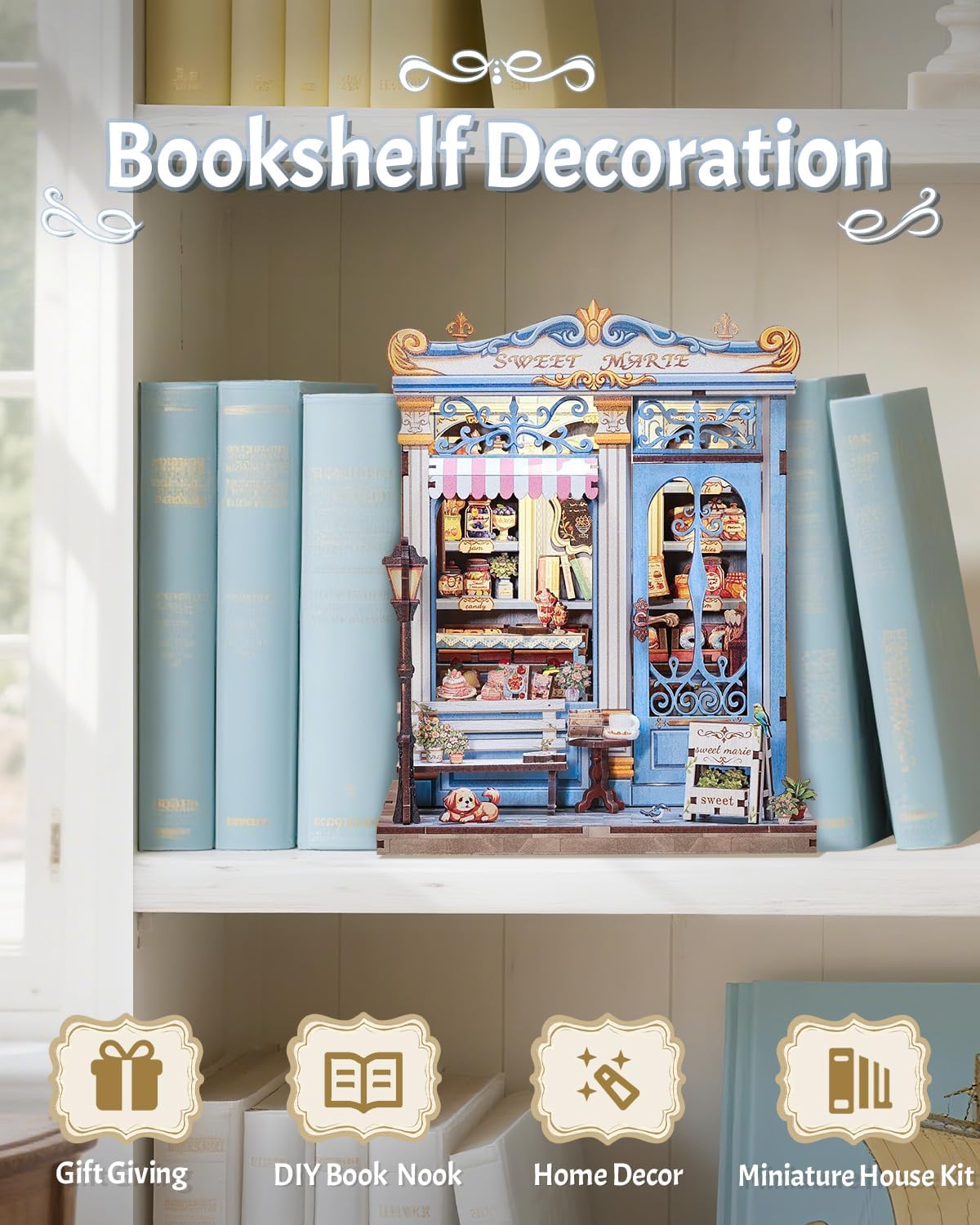 Thumbnail 5 de CUTEBEE Book Nook Kit for Adults – Sweet Marie Miniature Blue Candy Shop with LED Light