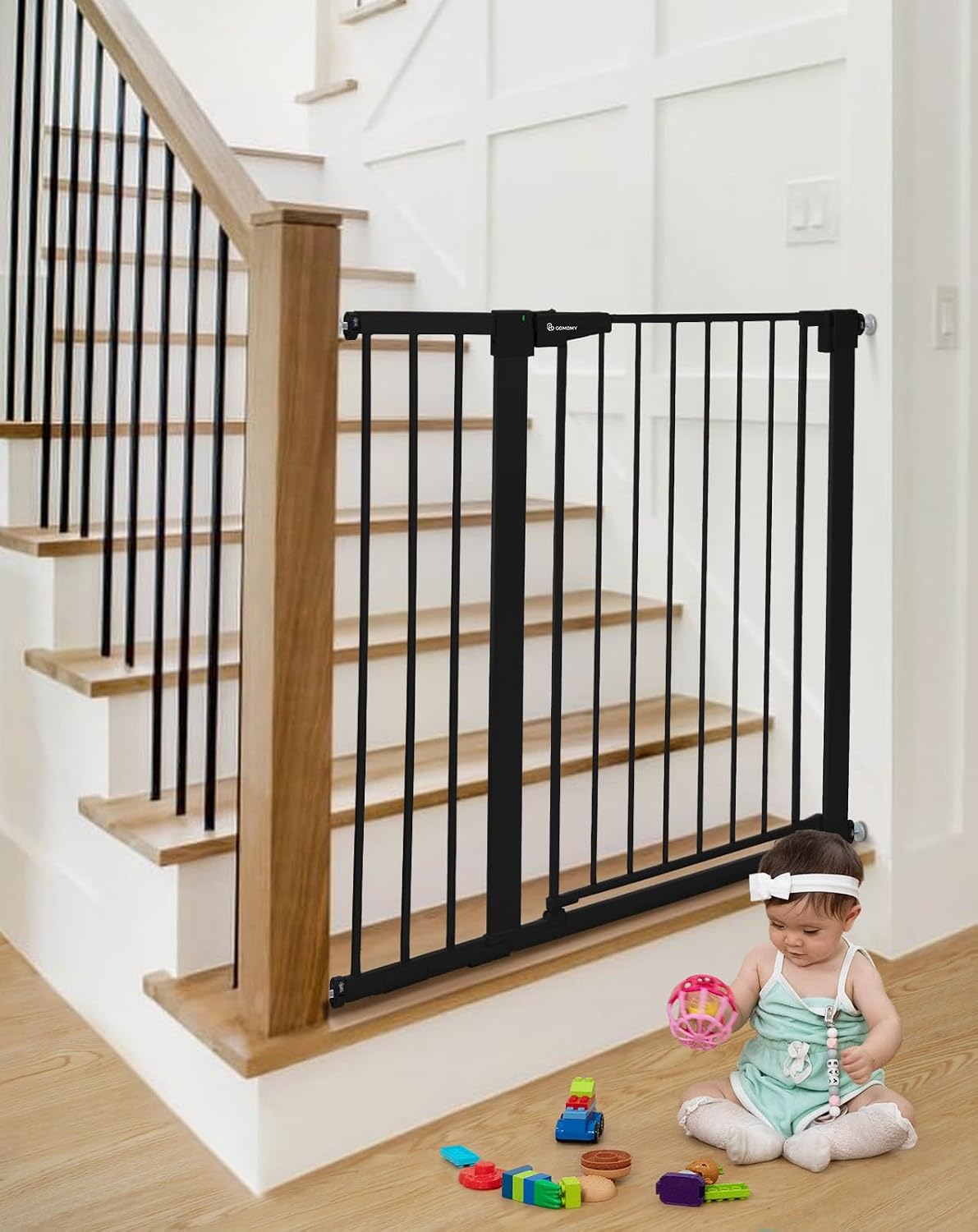 Detalle de COMOMY Türschutzgitter Extra Hoch (91,5 cm) für Öffnungen 75–103 cm, zum Klemmen ohne Bohren – Schwarz
