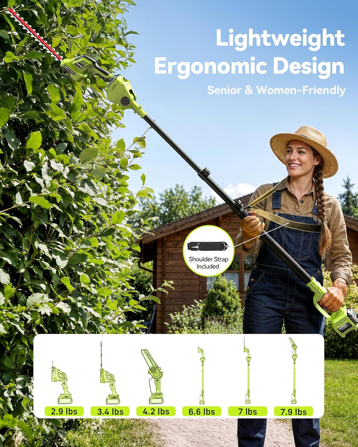 Thumbnail 6 de Kit de jardin Supstable 6-en-1 sans fil : mini-tronçonneuse, taille-haie, élagueuse télescopique jusqu’à 4,57 m