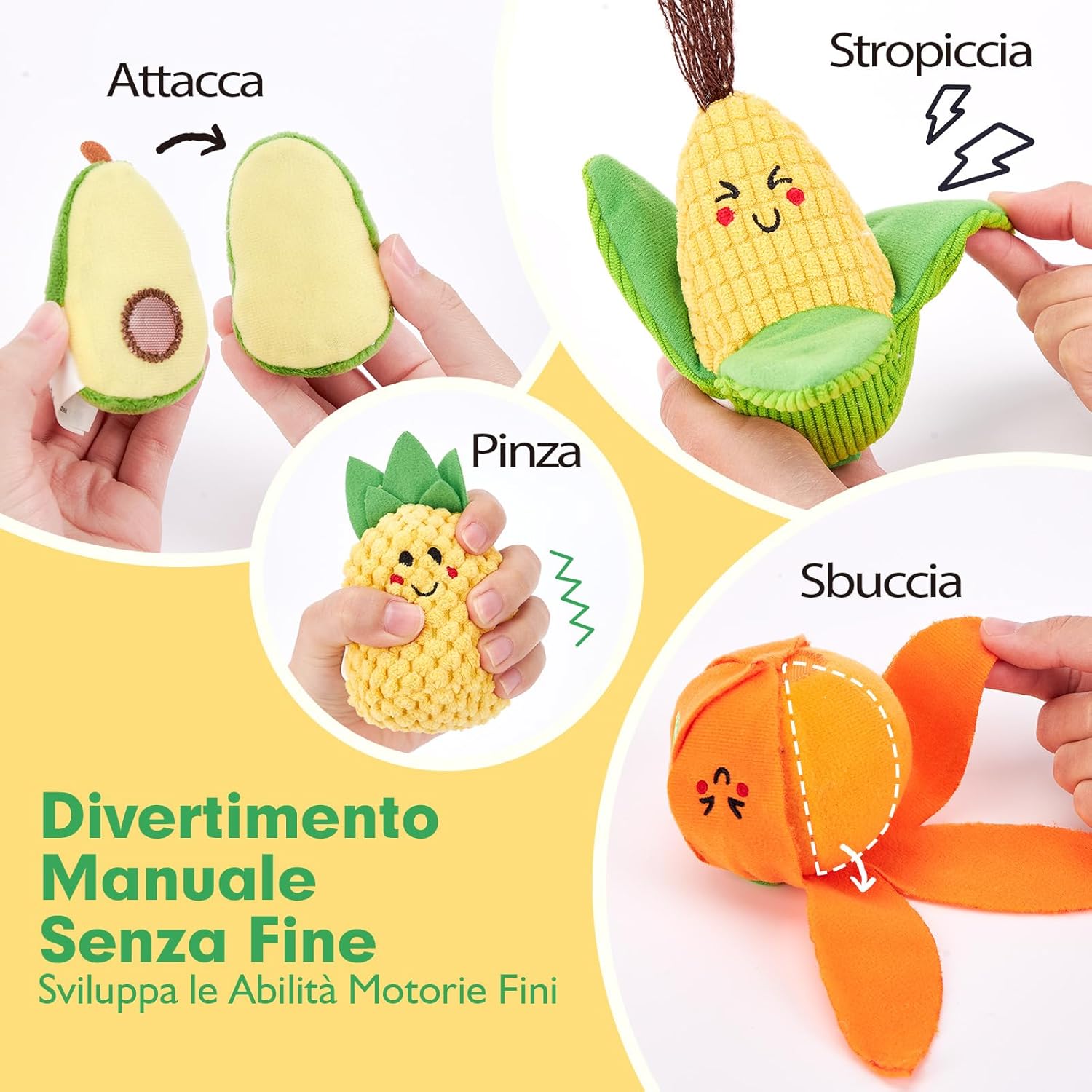 Detalle de hahaland Giochi Montessori 6 mesi: 16 pezzi frutta e verdura in peluche con sonaglio e cestino