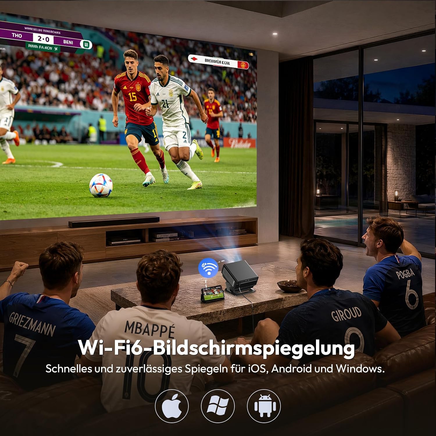 Detalle 2 de Xgody A8 Beamer 4K Heimkino – Native Full HD 1080p, 1200 ANSI Lumen, Autofokus und 6D Trapezkorrektur