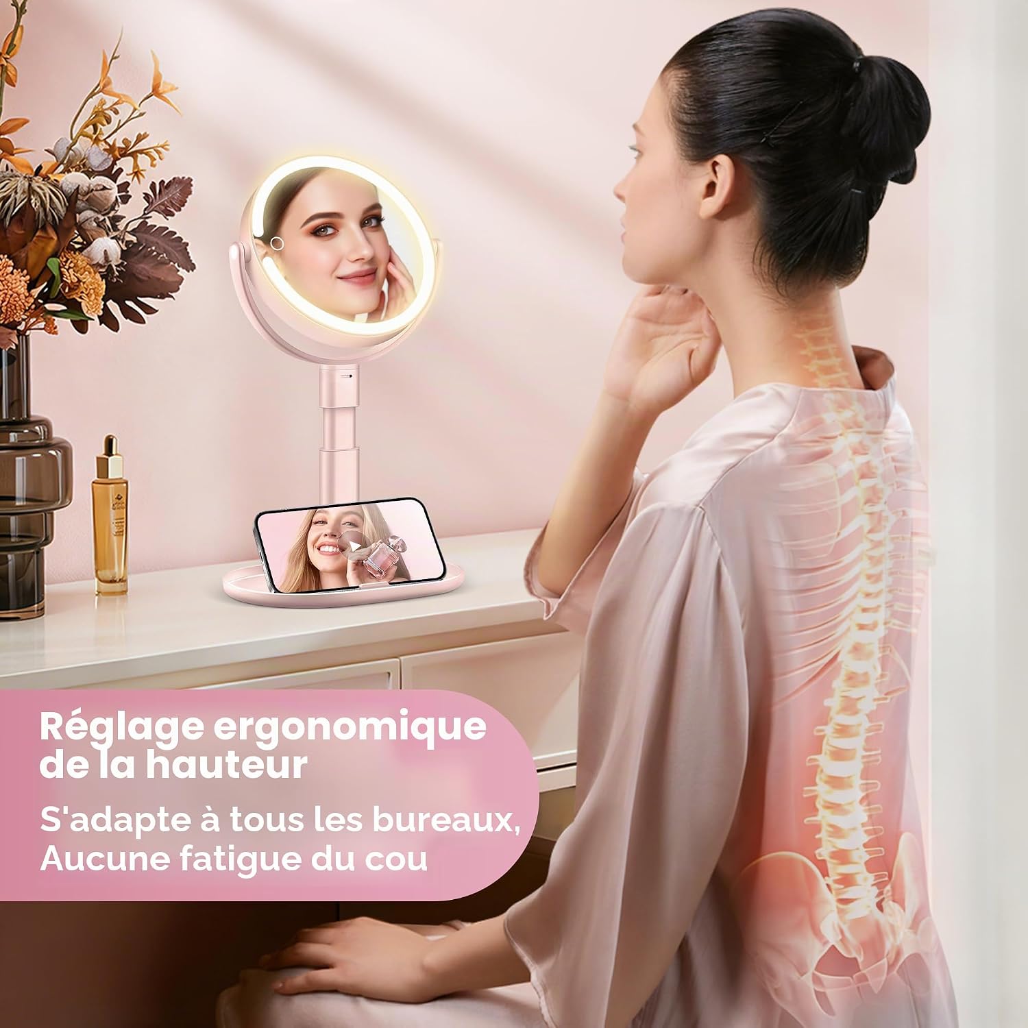 Thumbnail 4 de MOMOKUBA miroir cosmétique avec éclairage: magnification 20x et rotation 360°