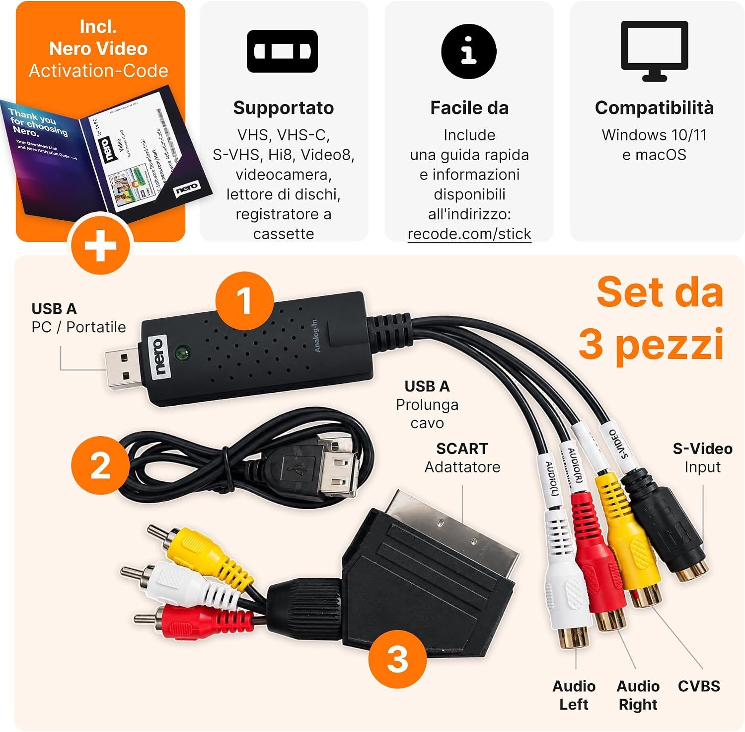 Detalle de Nero Video Cassette Rescue – Convertitore VHS, S-VHS e Hi8 in Digitale con Nero Video (Windows 11/10)