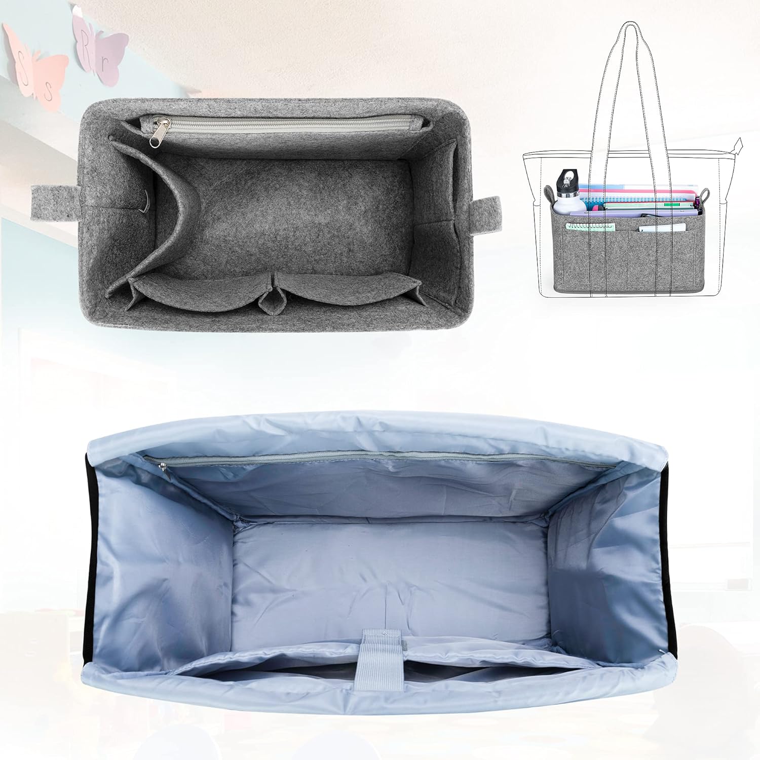 Detalle 2 de Damero Teacher Bag with Felt Organiser Insert: A practical, spacious tote for work, study and travel