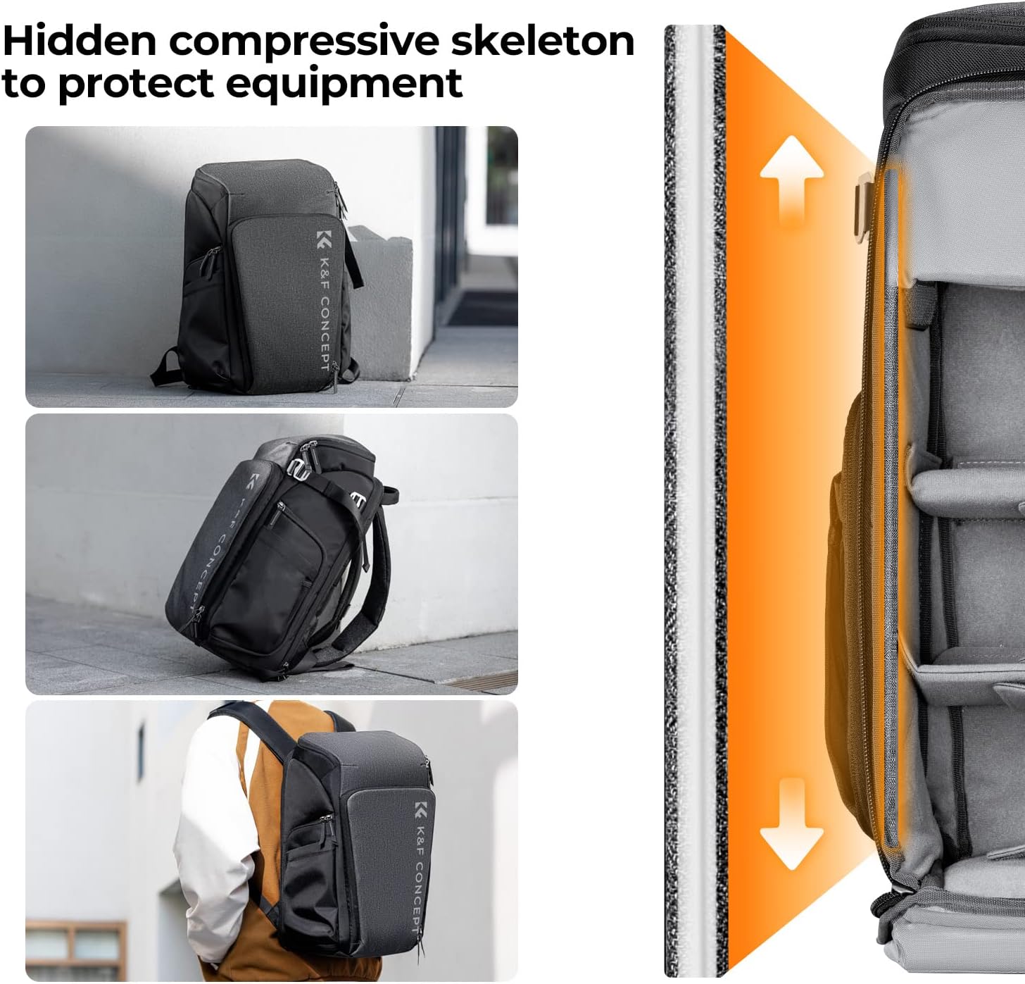 Thumbnail 4 de K&F CONCEPT Kamerarucksack (25 l) mit 15,6-Zoll-Laptopfach – Fotorucksack für Canon/Nikon/Sony & DJI Mavic, Grau
