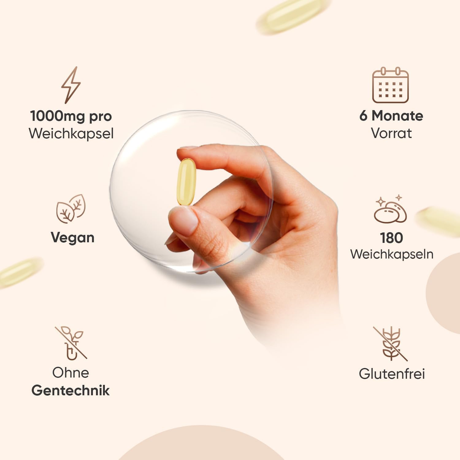 Thumbnail 6 de Omega 3-6-9 Vegan Weichkapseln aus Leinsamenöl – 180 Stück, 1000 mg pro Kapsel