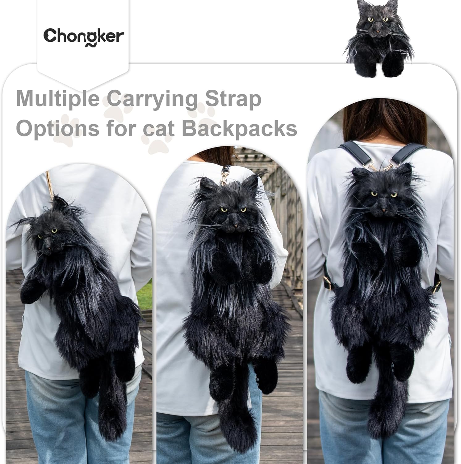 Detalle de Chongker Plüschtier Katze Rucksack – Realistische Katzenform, handgefertigt