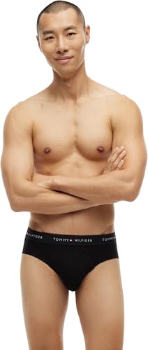 Detalle de Tommy Hilfiger Uomo Slip Hipster Confezione da 3 con Fascia Logo – Nero (Blk/Blk/Blk), M