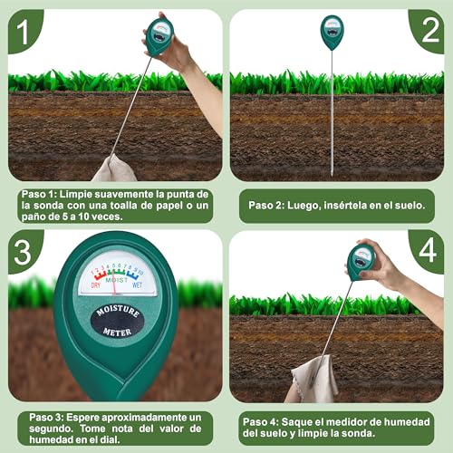 Detalle 2 de XLUX medidor de humedad de suelo con sonda larga (uso profundo) para plantas de interior y exterior