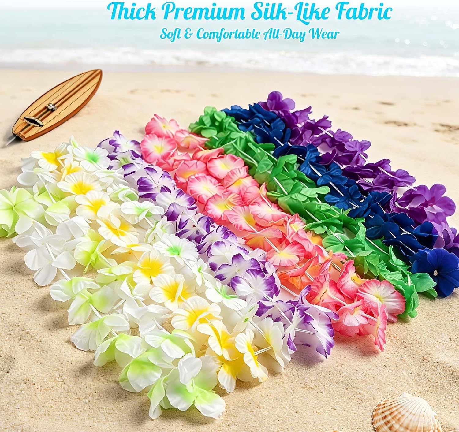 Detalle de Bszatan 100-Piece Hawaiian Flower Garlands — Bulk Leis for Beach Luau & Party Decor