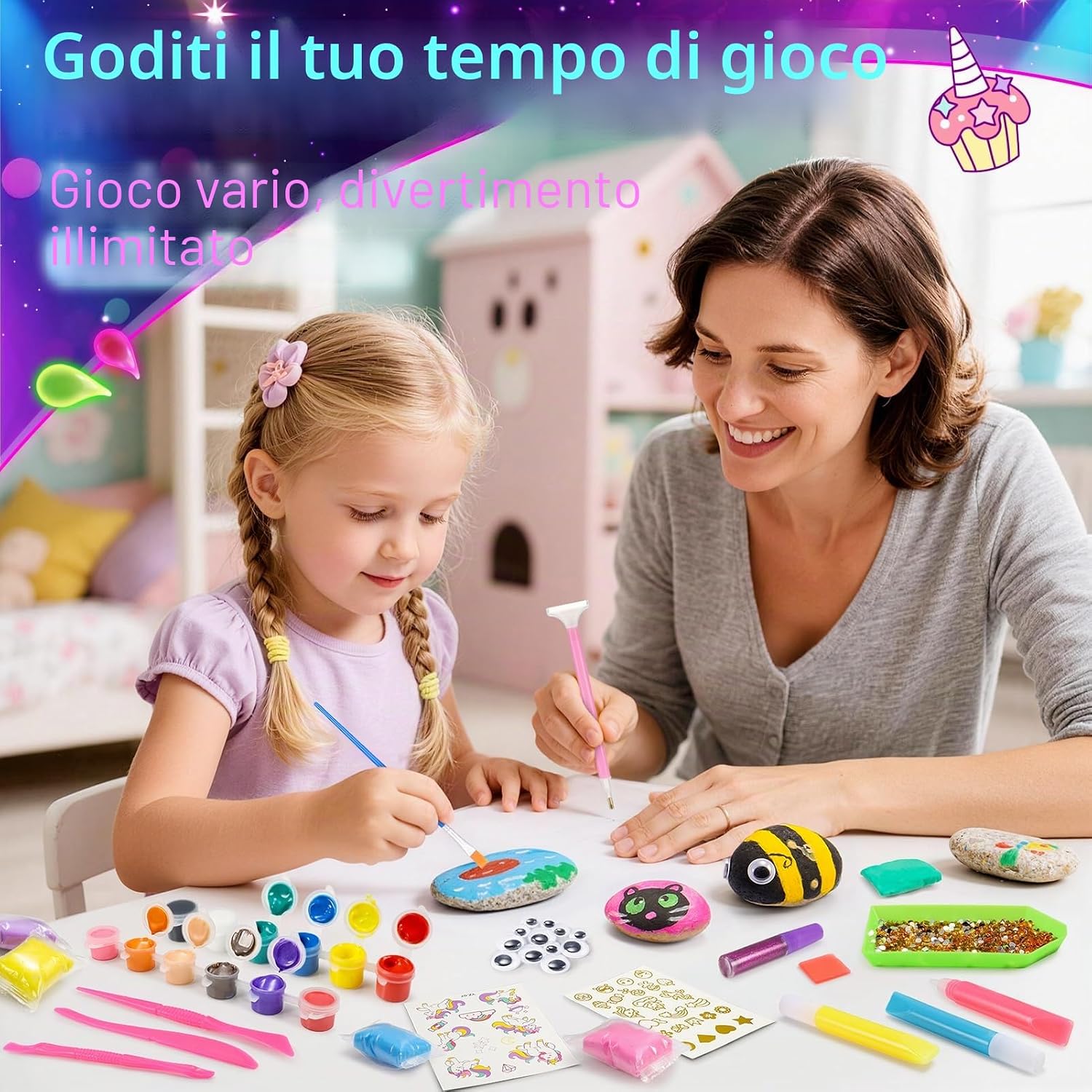 Detalle de Kit per dipingere sassi Unicorno Sassi da Dipingere – Giochi creativi per bambine 4-9 anni