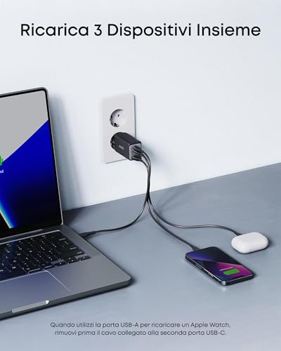 Detalle de Anker PowerPort III 735 (Nano II 65 W): caricatore USB-C 3 porte PPS per tutto il necessario