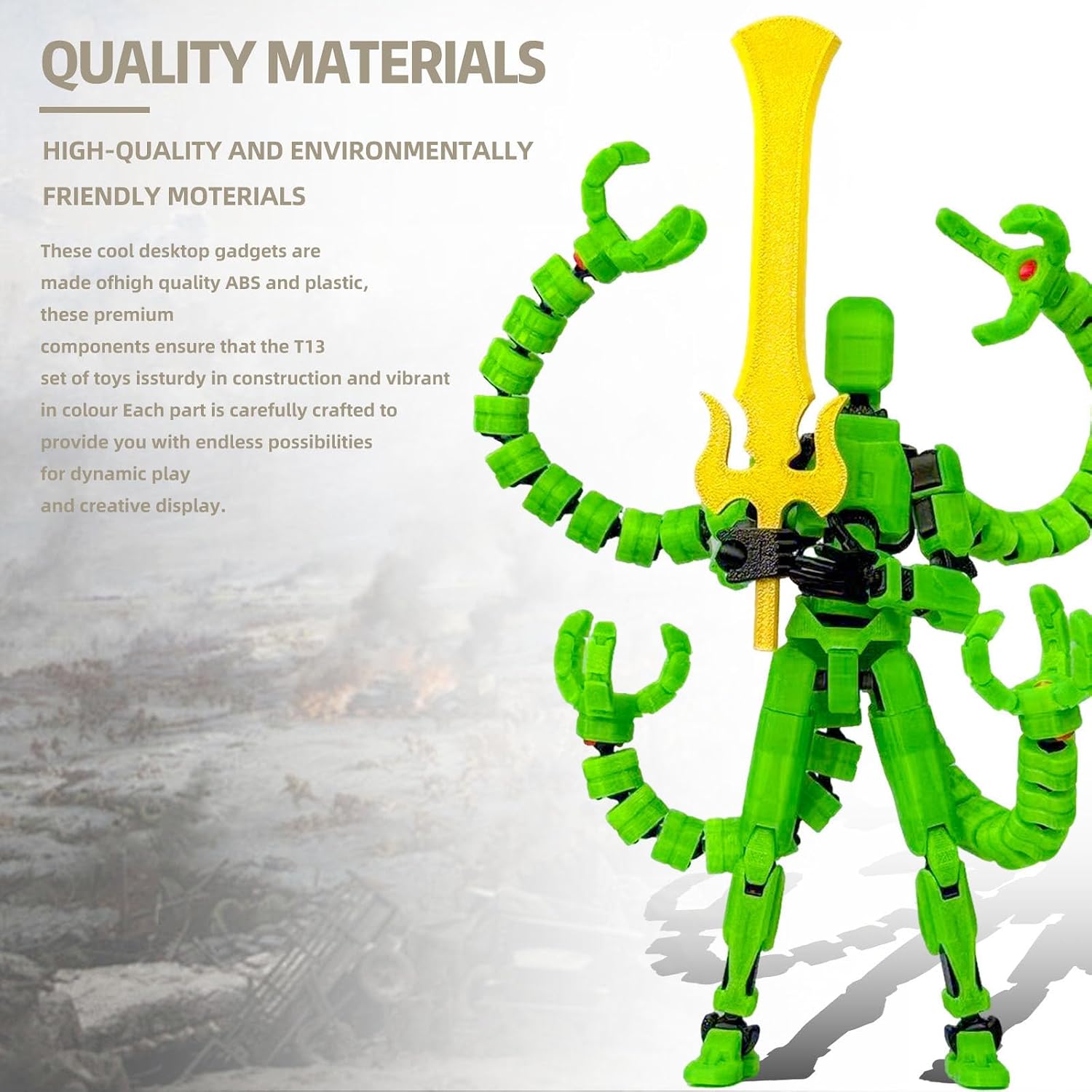 Detalle 1 de PkghoKids 13 3D-Printed Robot Action Figure, 7.2-Inch Luminous Green