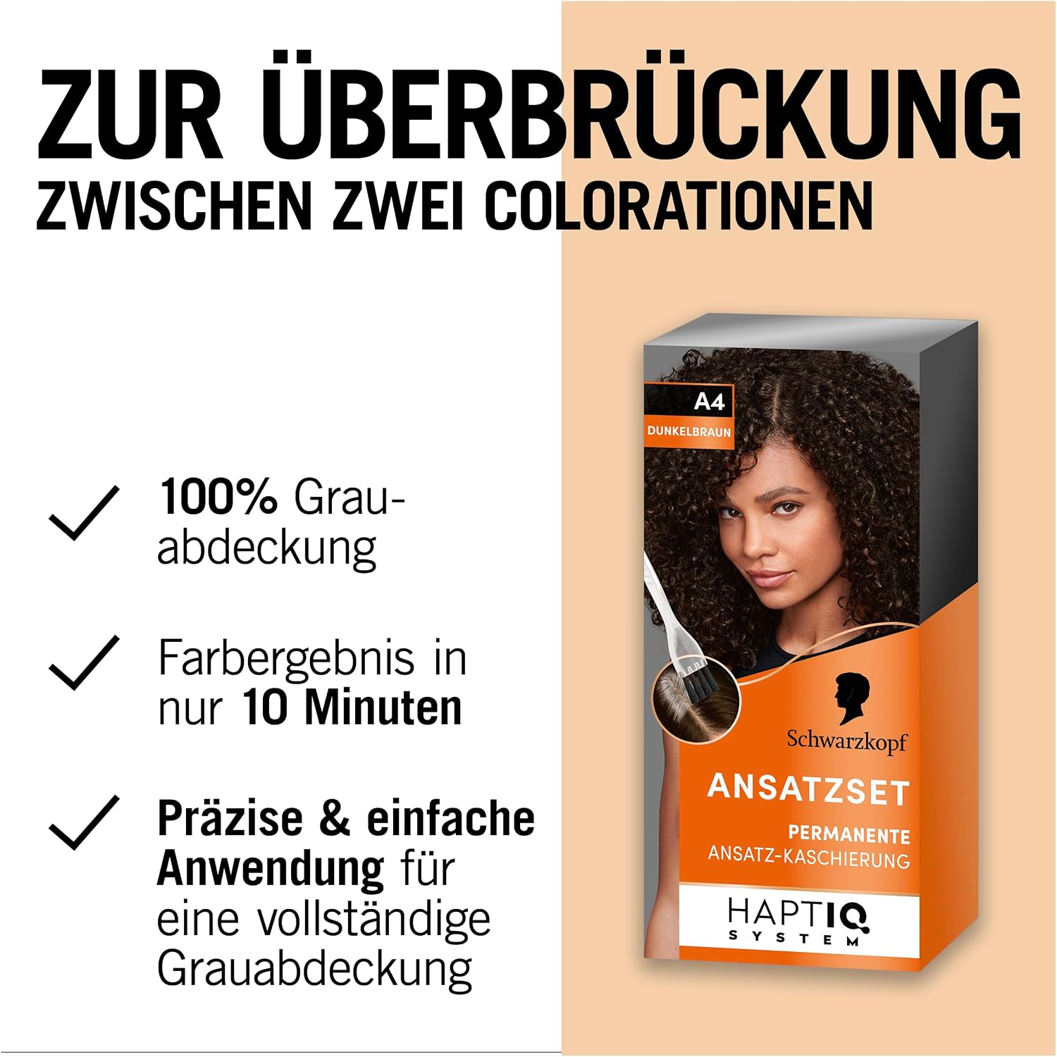 Detalle de Schwarzkopf Ansatzset A4 Dunkelbraun Stufe 3 – 44,5 ml: dauerhafte Ansatzkaschierung in 10 Minuten