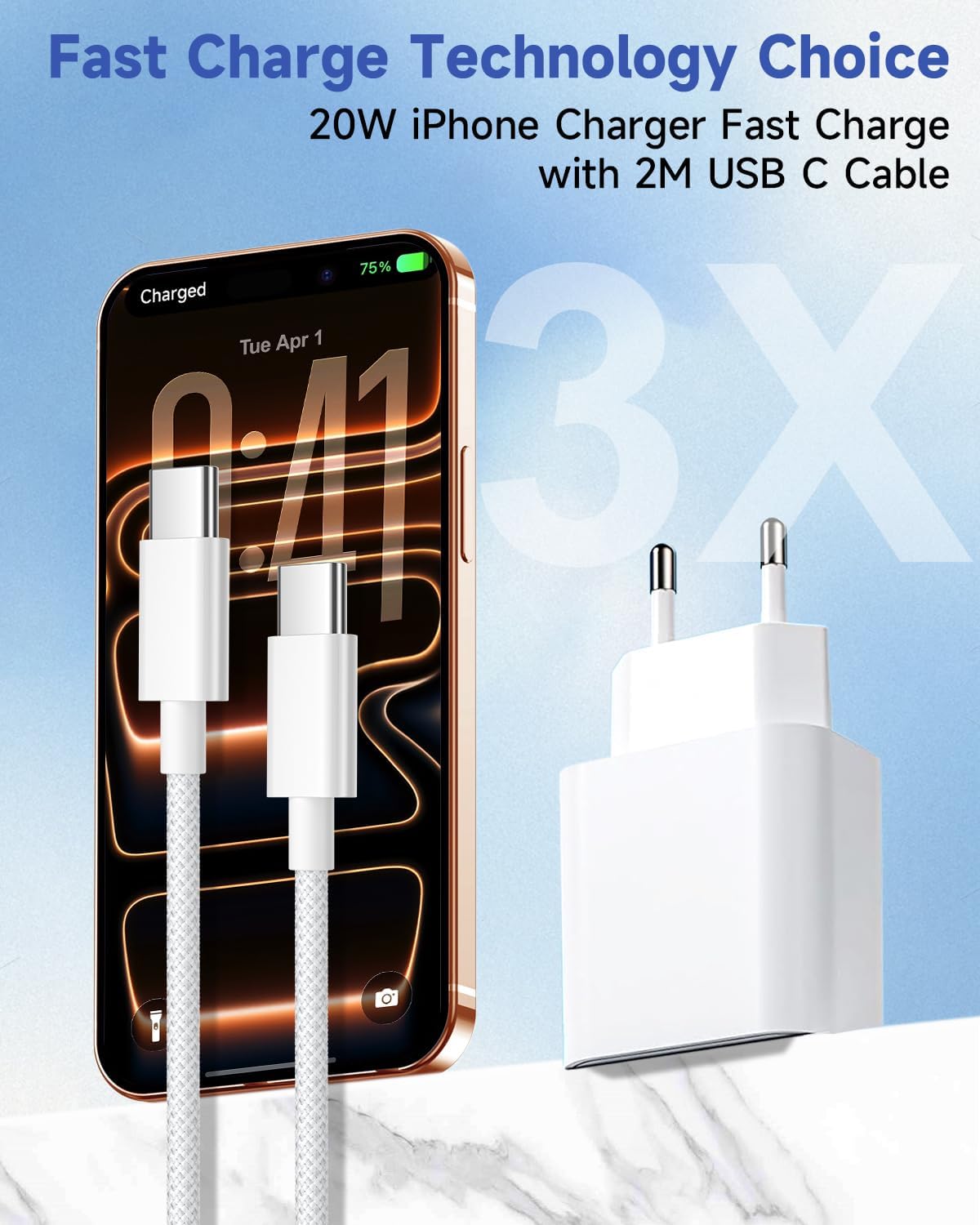 Thumbnail 1 de Chargeur rapide USB-C 20W avec câble 2 m – iPhone et plus