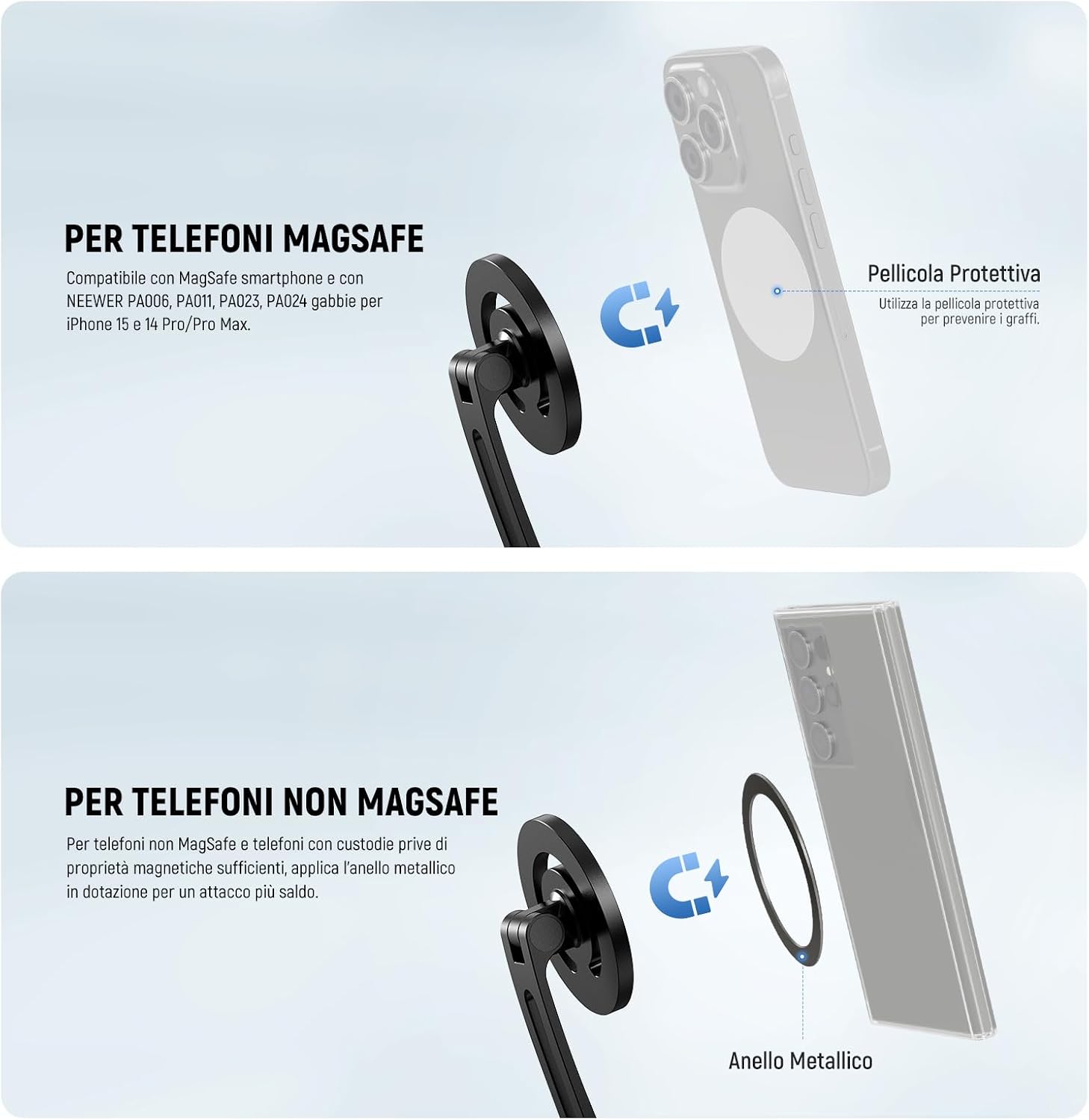 Detalle de NEEWER GP-16 supporto magnetico da collo per Action Camera e telefono (POV) con panno pulizia