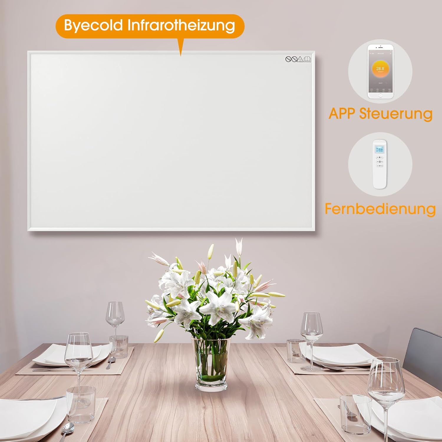 Detalle 2 de byecold Riscaldamento a infrarossi da 900 W con termostato, controllo remoto e app WiFi
