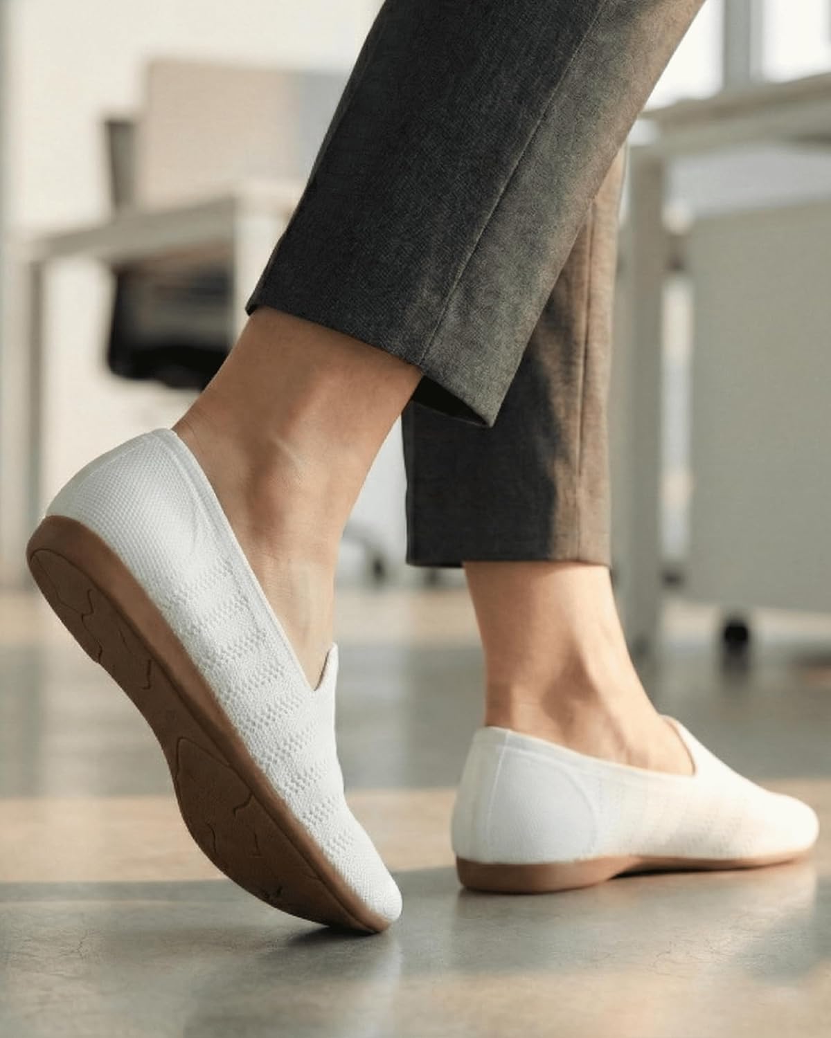 Detalle de Puxowe Damen Ballerina Slip On Strick – flache, bequeme Ballerinas mit runder Zehenform