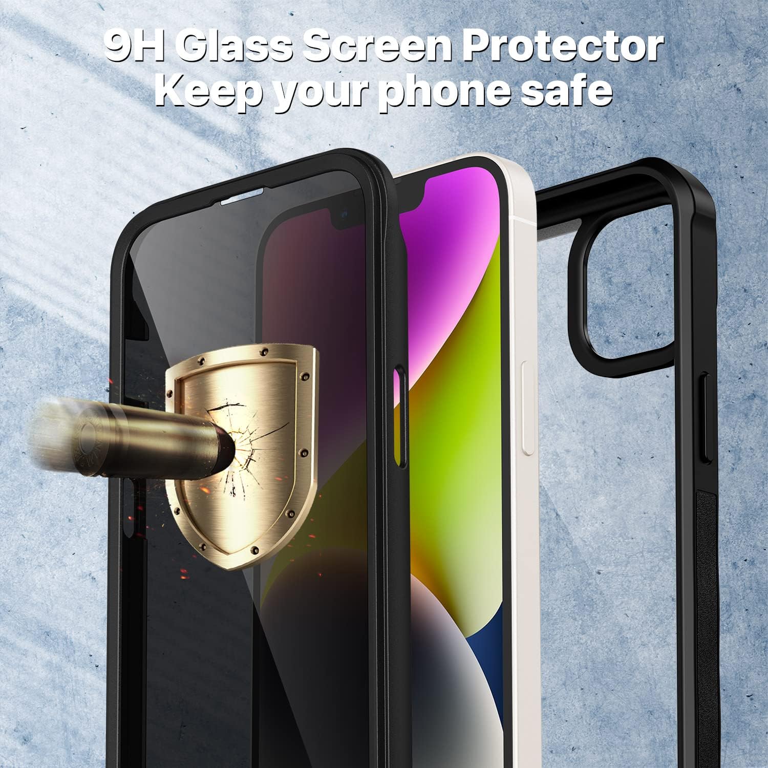 Detalle 2 de CENHUFO Privacy Case for iPhone 14 / iPhone 13 with Built-in 9H Tempered Glass Screen Protector