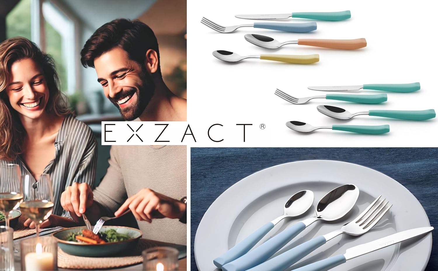 Thumbnail 4 de Exzact Besteckset 16-teilig aus Edelstahl (Creme) – Besteck für 4 Personen mit farbigen Griffen