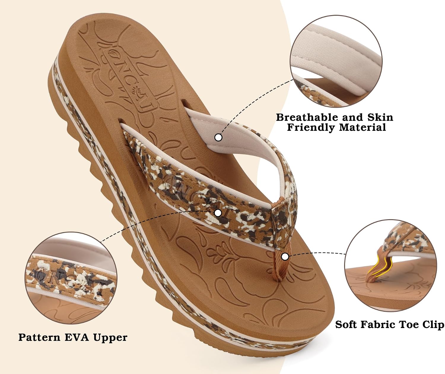 Thumbnail 3 de ONCAI Women's Flip Flops: Fashion Platform Wedge Sandals for Summer Comfort