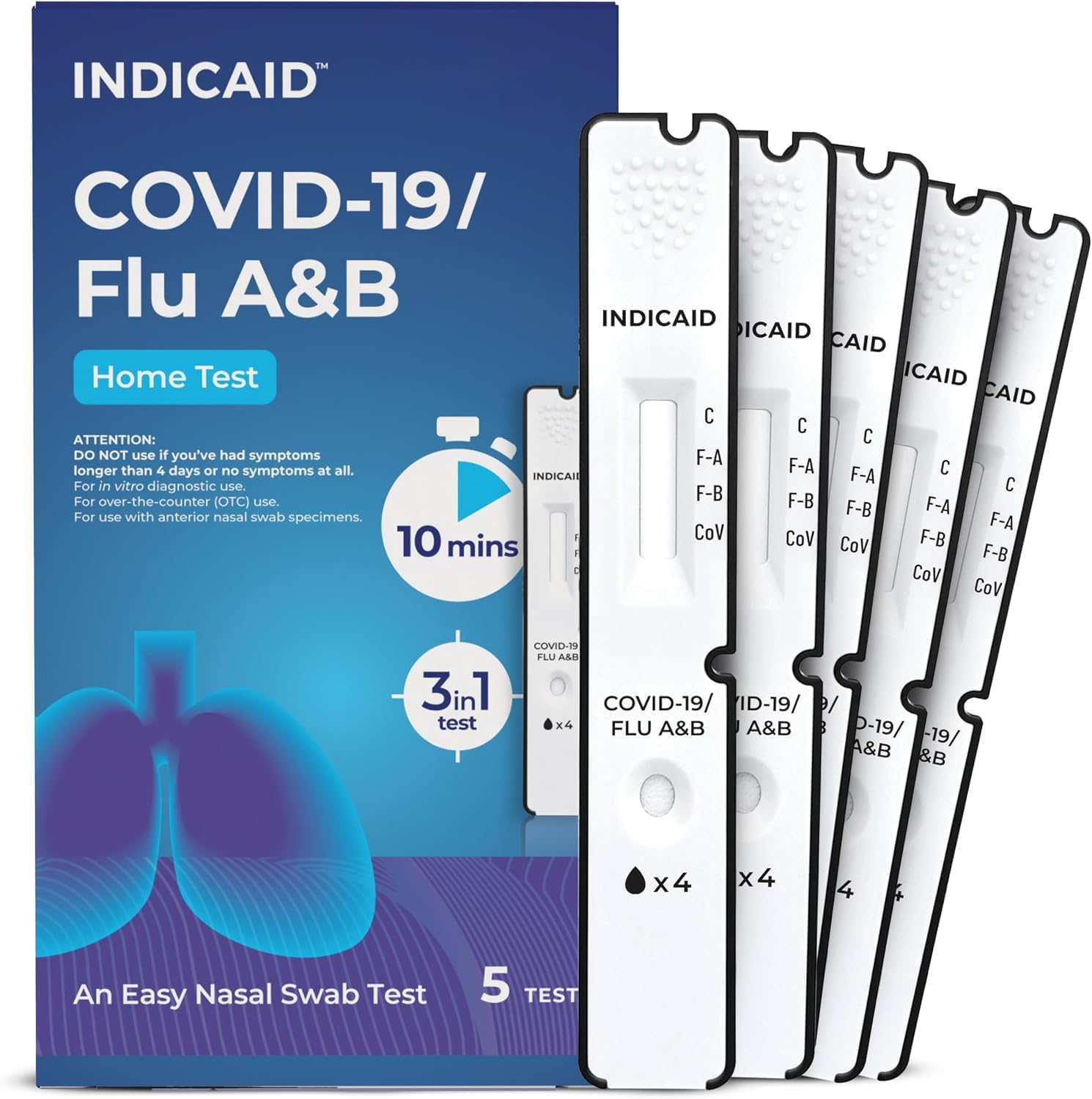 Detalle de INDICAID COVID-19 and Flu A&B 3-in-1 Antigen Test, 5 Tests