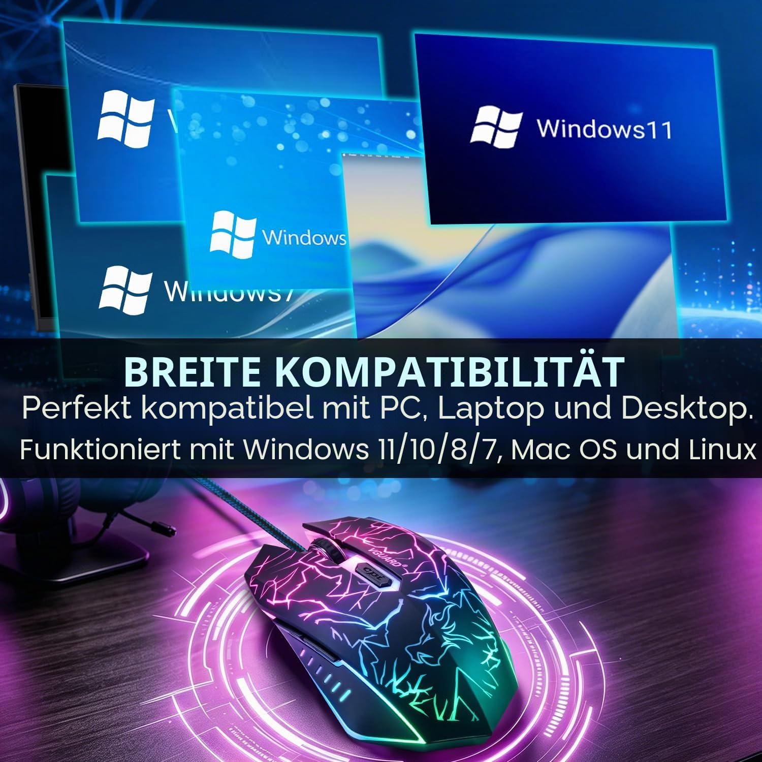 Detalle de VGUARD Gaming Maus (kabelgebunden) mit 6 Tasten und 4 DPI-Stufen, optisch – schwarz
