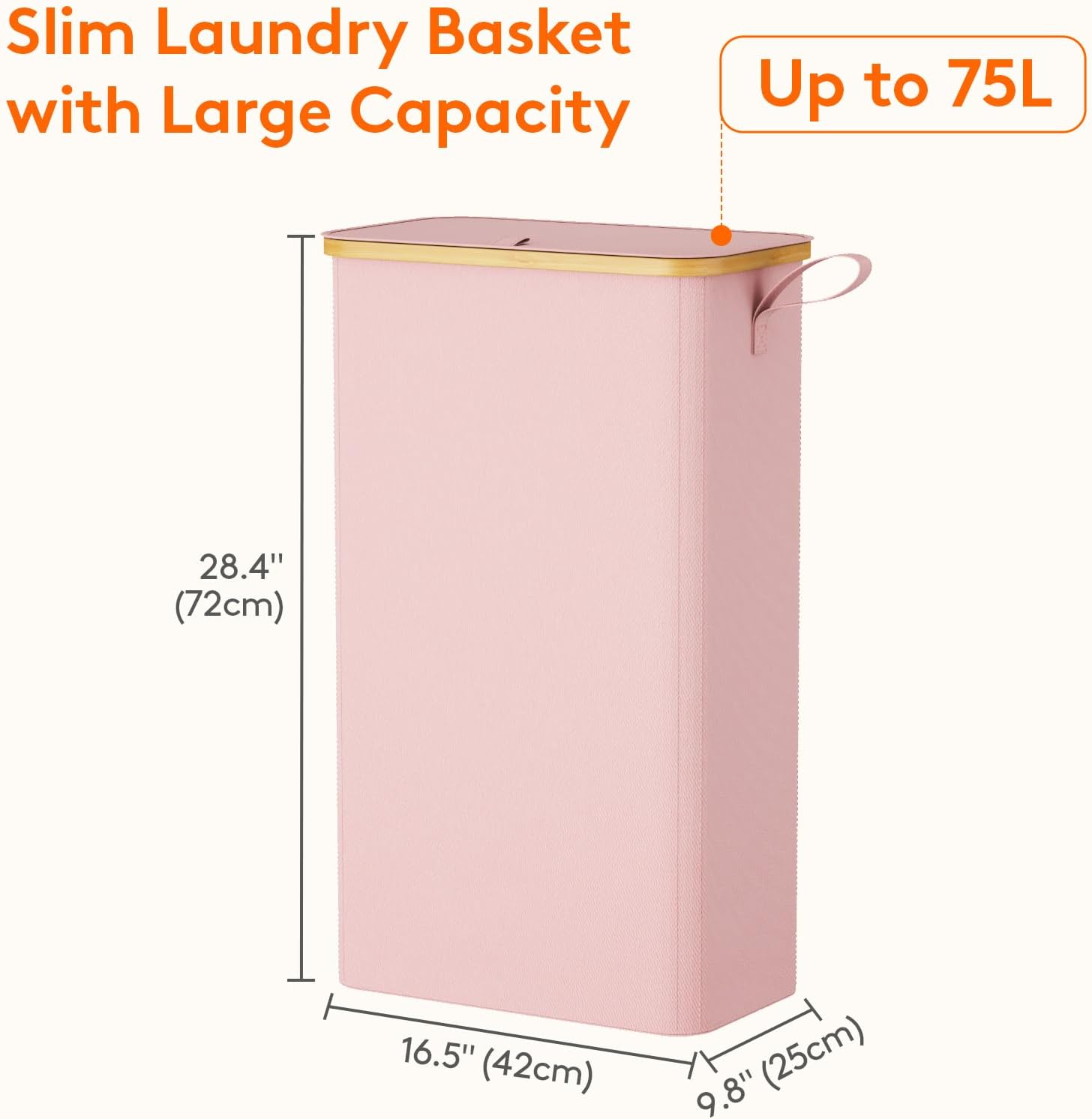 Thumbnail 3 de Lifewit 75L Slim Laundry Hamper with Lid and Removable Bag, Pink
