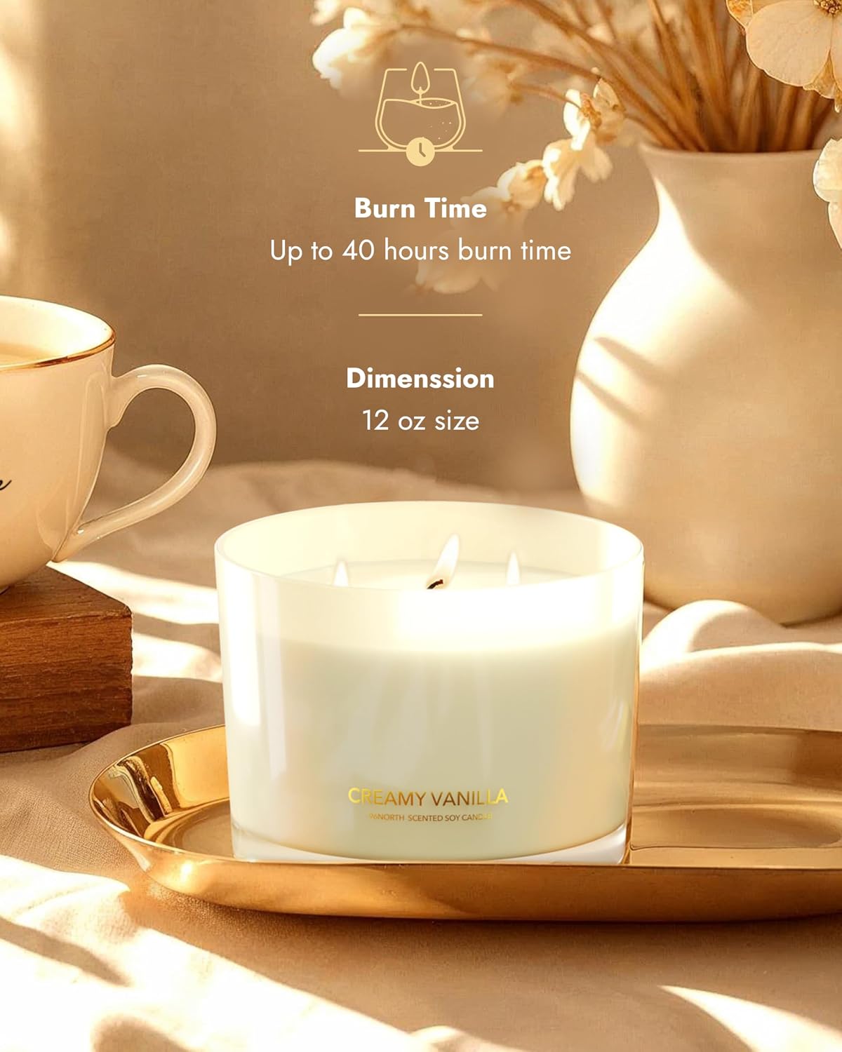 Thumbnail 2 de 96NORTH Creamy Vanilla 3-Wick Soy Wax Jar Candle, Up to 40 Hours